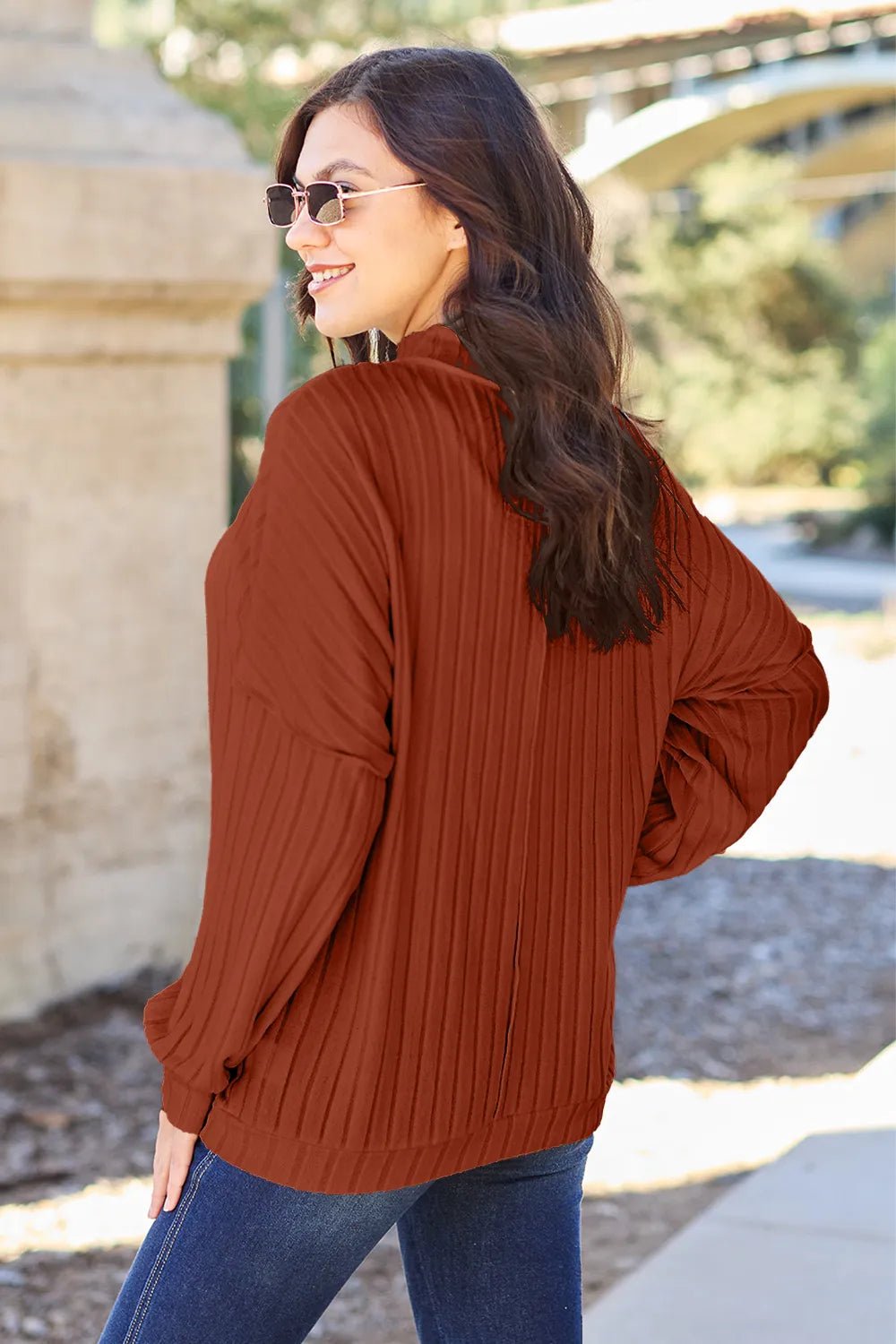 Basic Bae Full Size Ribbed Exposed Seam Mock Neck Knit Top - PBNJ FASHIONS