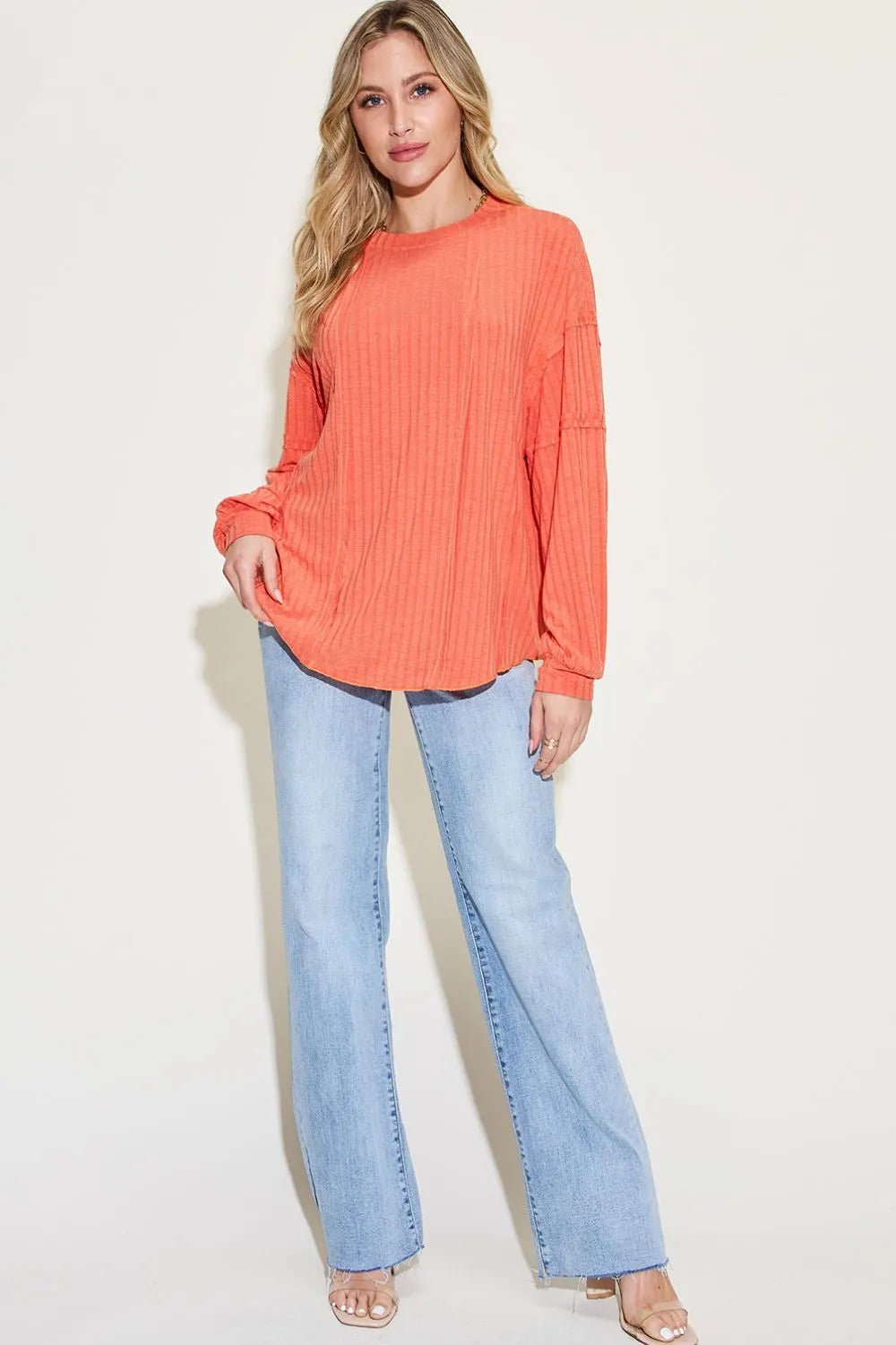 Basic Bae Full Size Ribbed Round Neck Long Sleeve T-Shirt - PBNJ FASHIONS