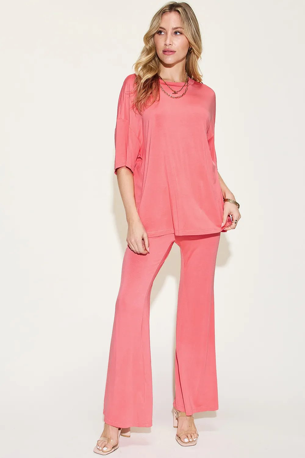 Basic Bae Full Size Bamboo Drop Shoulder T-Shirt and Flare Pants Set - PBNJ FASHIONS