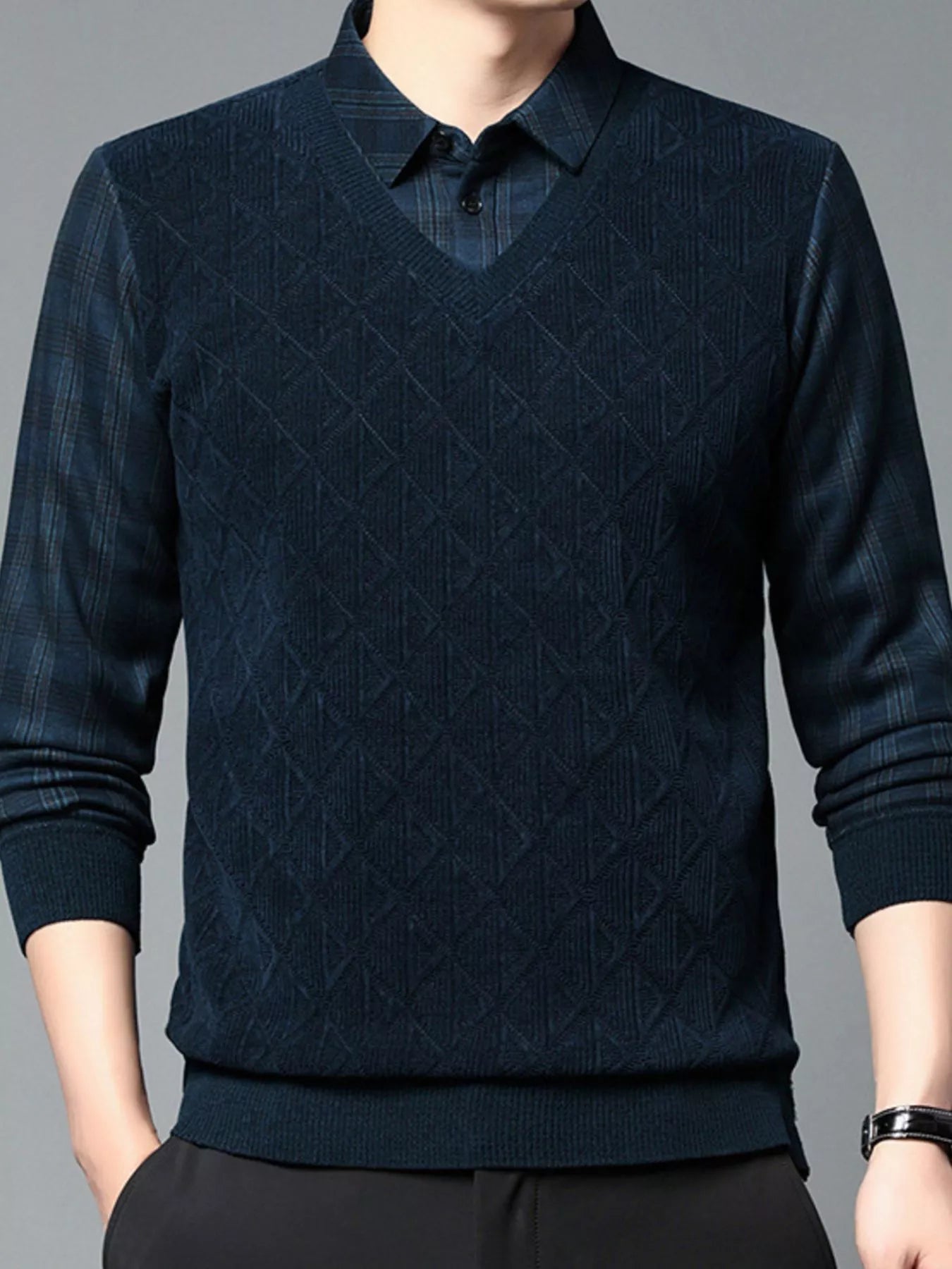 Men's Plus Size Layered - Look Long Sleeve Polo - PBNJ FASHIONS