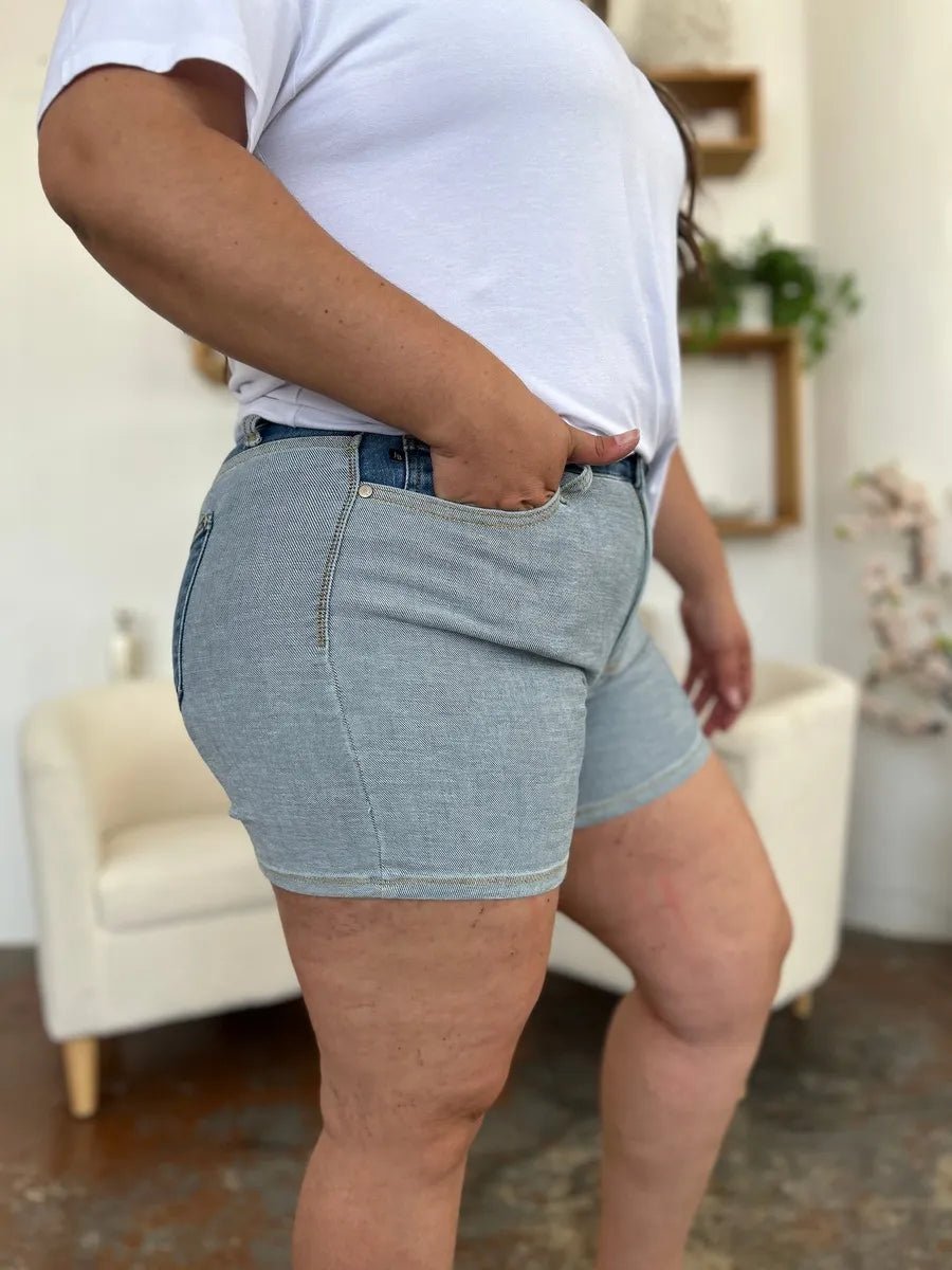 Judy Blue Full Size Color Block Denim Shorts - PBNJ FASHIONS