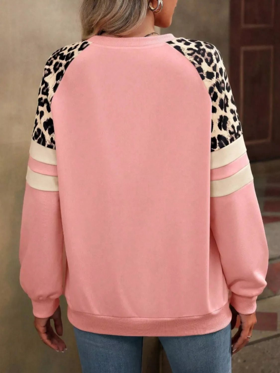 Leopard Raglan Sleeve Striped Sweatshirt - PBNJ FASHIONS