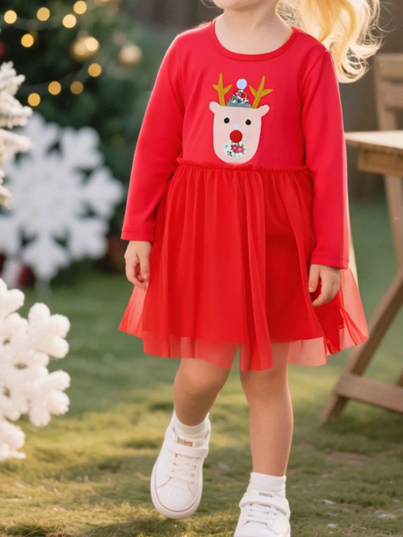 Children's Reindeer Applique Tulle Dress - PBNJ FASHIONS