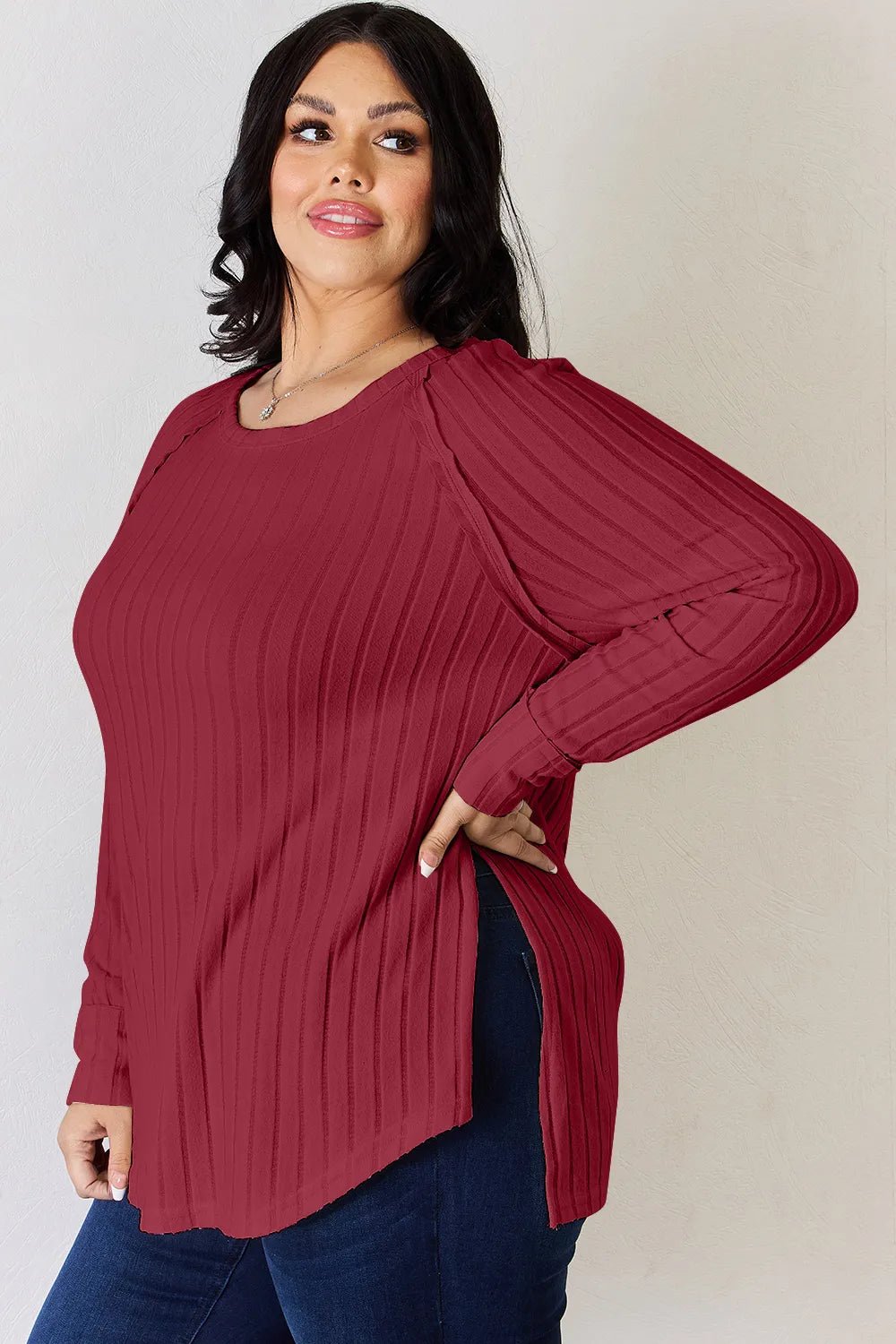 Basic Bae Full Size Ribbed Round Neck Slit T-Shirt - PBNJ FASHIONS