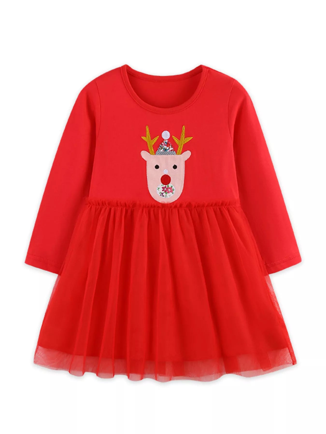 Children's Reindeer Applique Tulle Dress - PBNJ FASHIONS