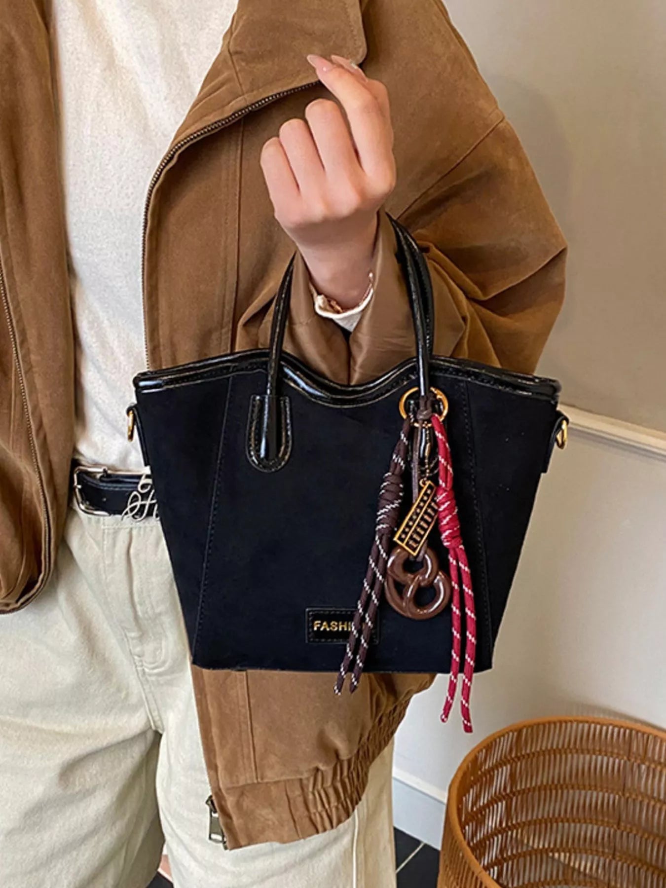 Suede Leather Strap Tote Bag - PBNJ FASHIONS