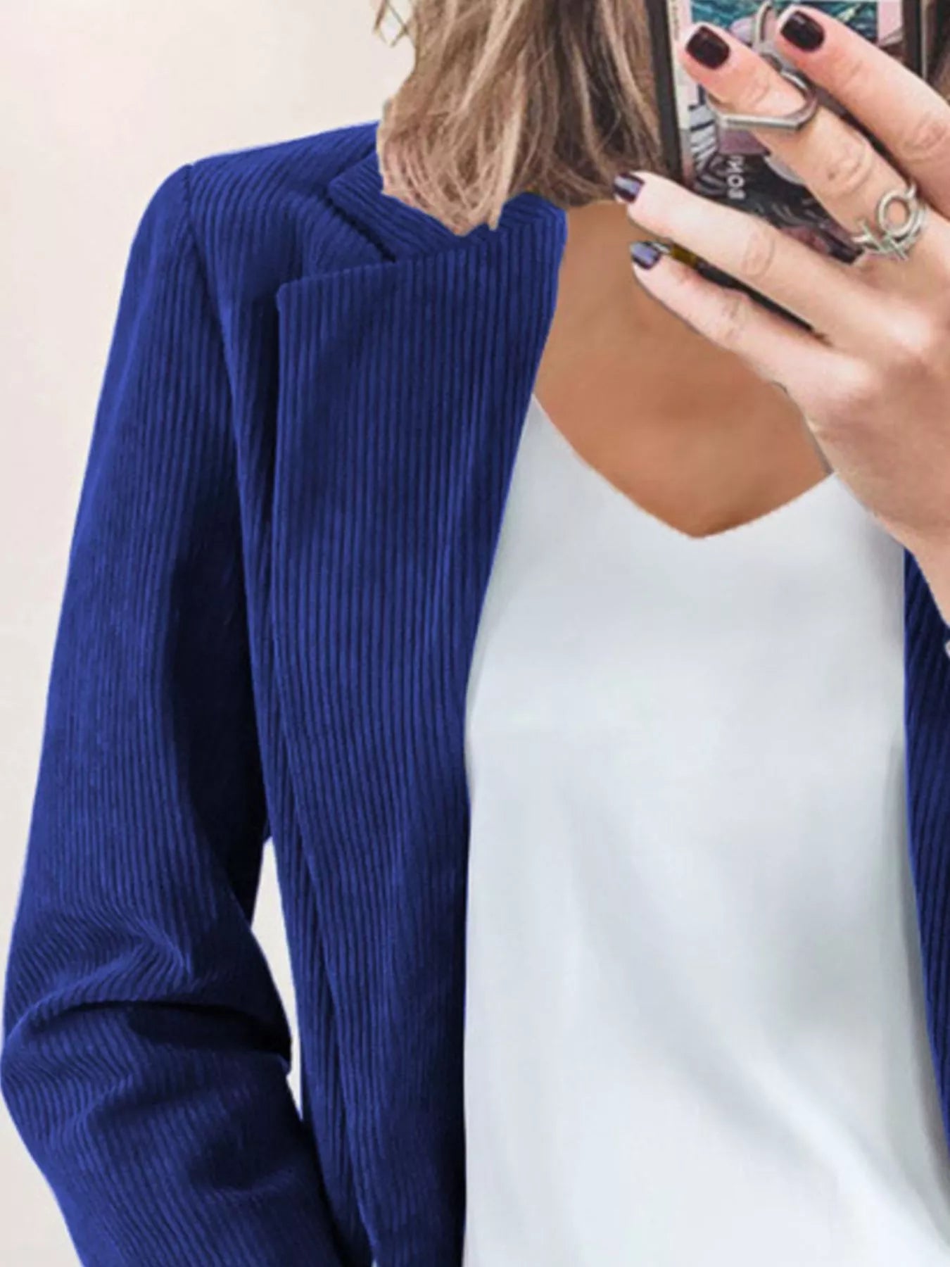Corduroy Lapel Collar Casual Blazer - PBNJ FASHIONS