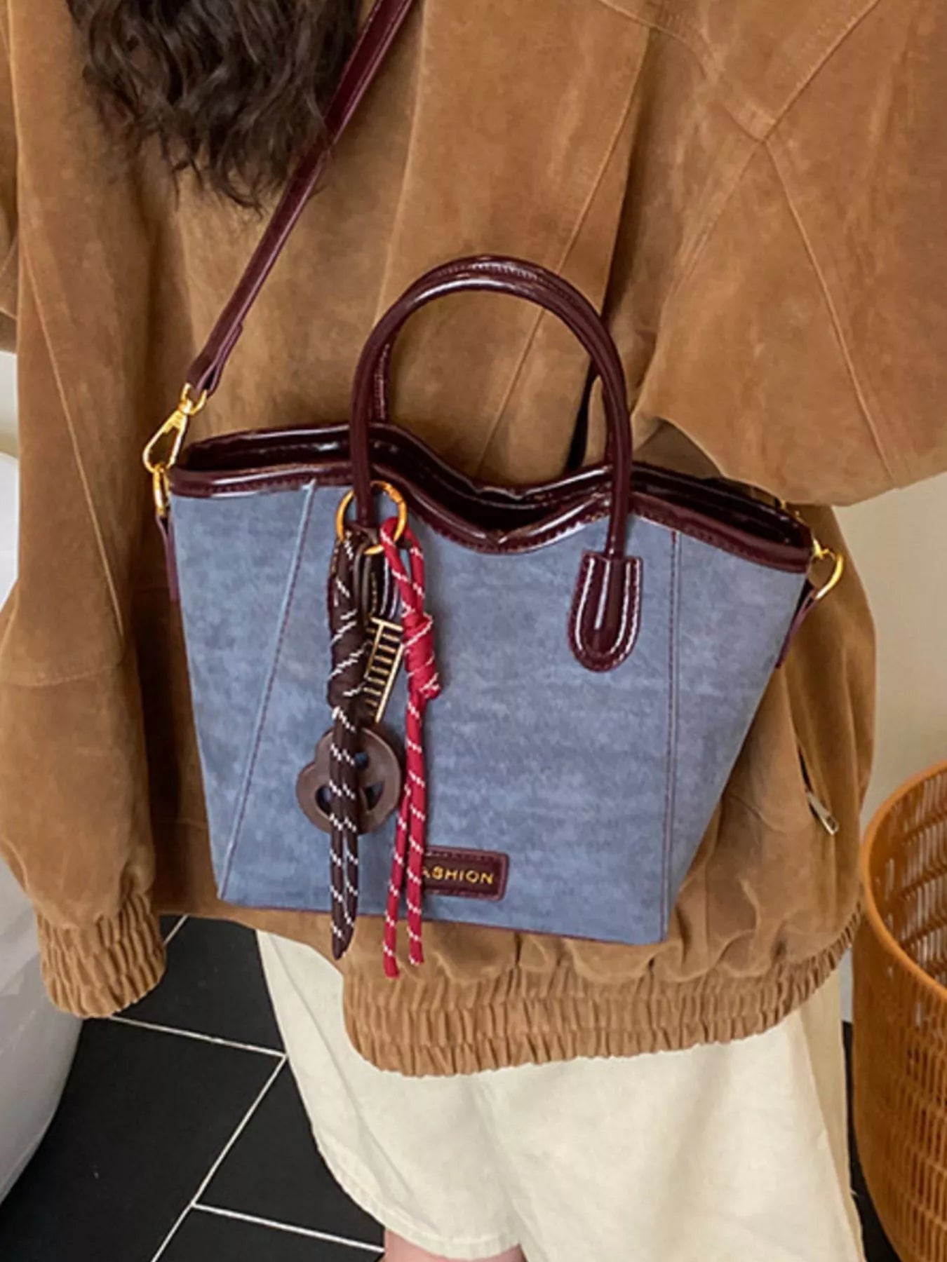 Suede Leather Strap Tote Bag - PBNJ FASHIONS
