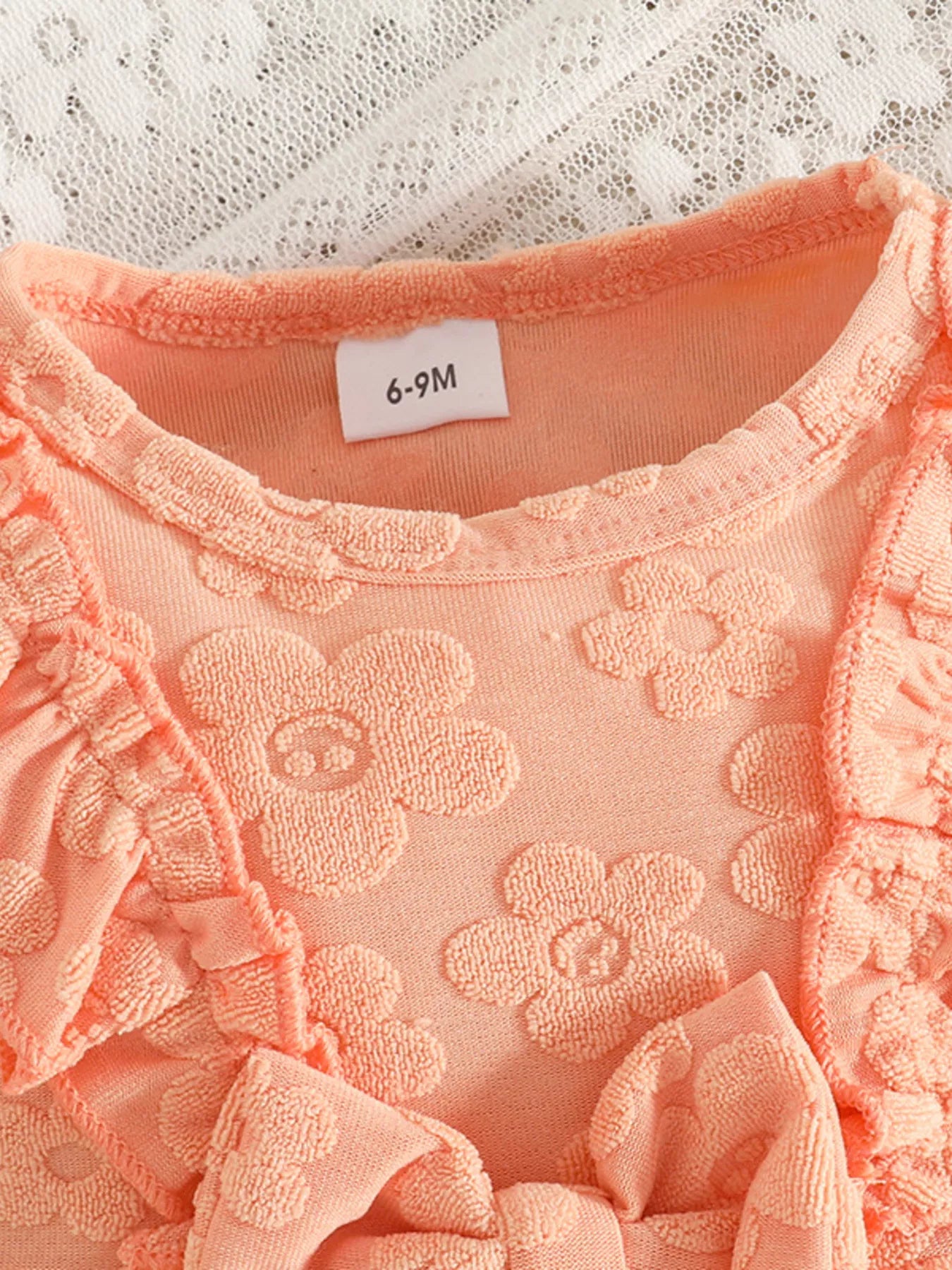 Children's Floral Embossed Ruffle Trim Top and Pants Set - PBNJ FASHIONS