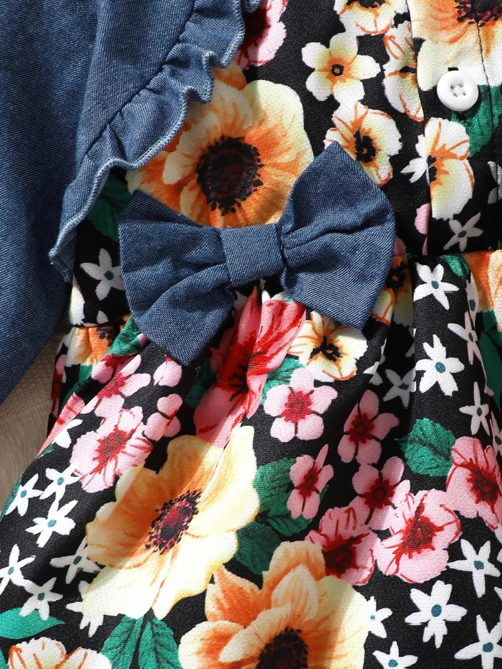 Children's Ruffled Bow Contrast Floral Dress with Headband - PBNJ FASHIONS