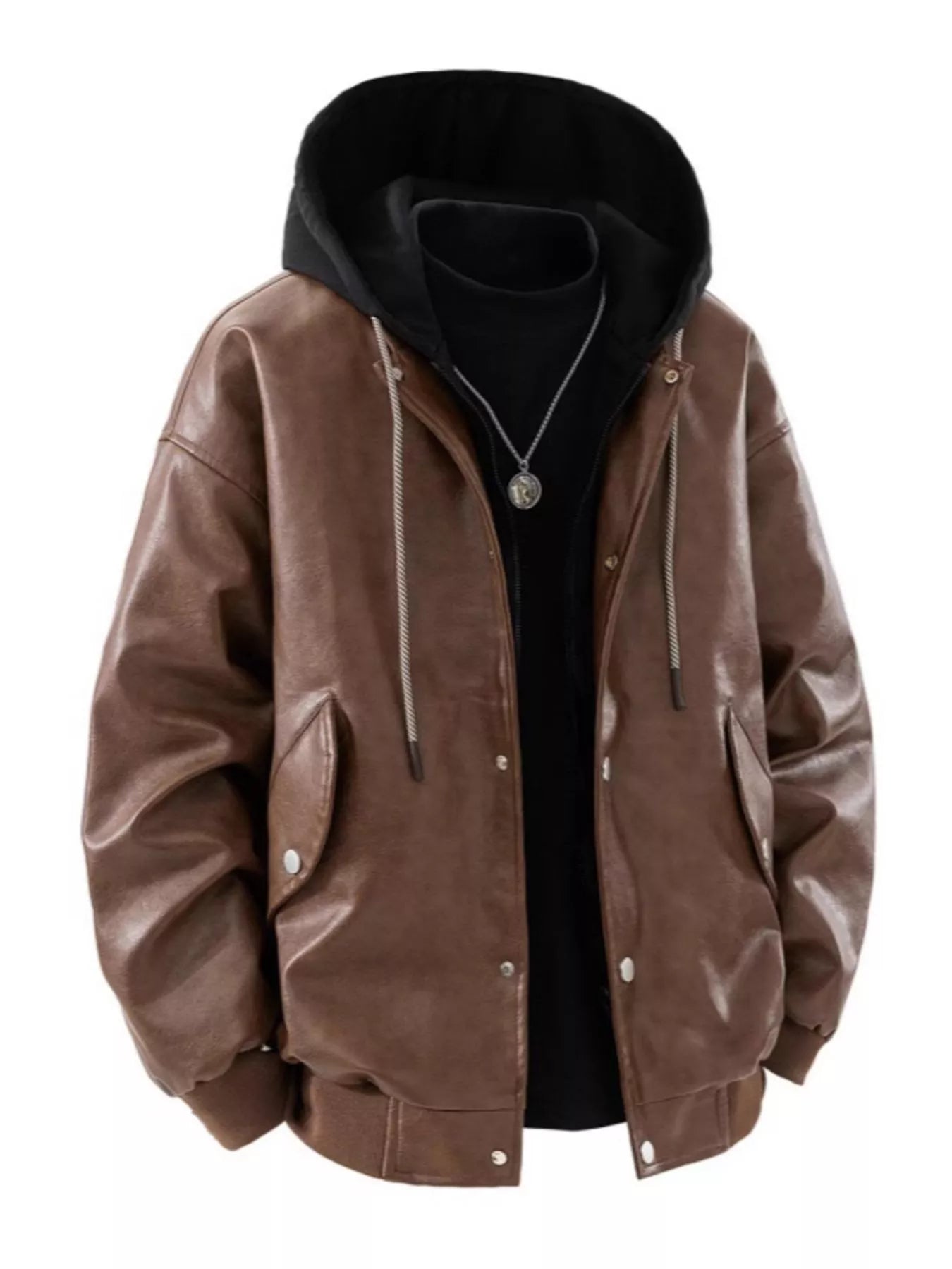 Men's Plus Size Hooded Faux Leather Moto Jacket - PBNJ FASHIONS