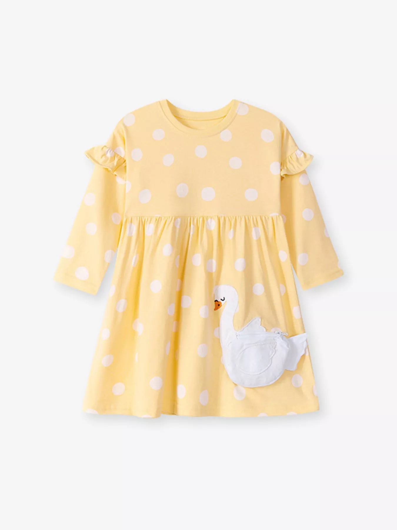 Children's Swan Applique Polka Dot Ruffle Sleeve Dress - PBNJ FASHIONS