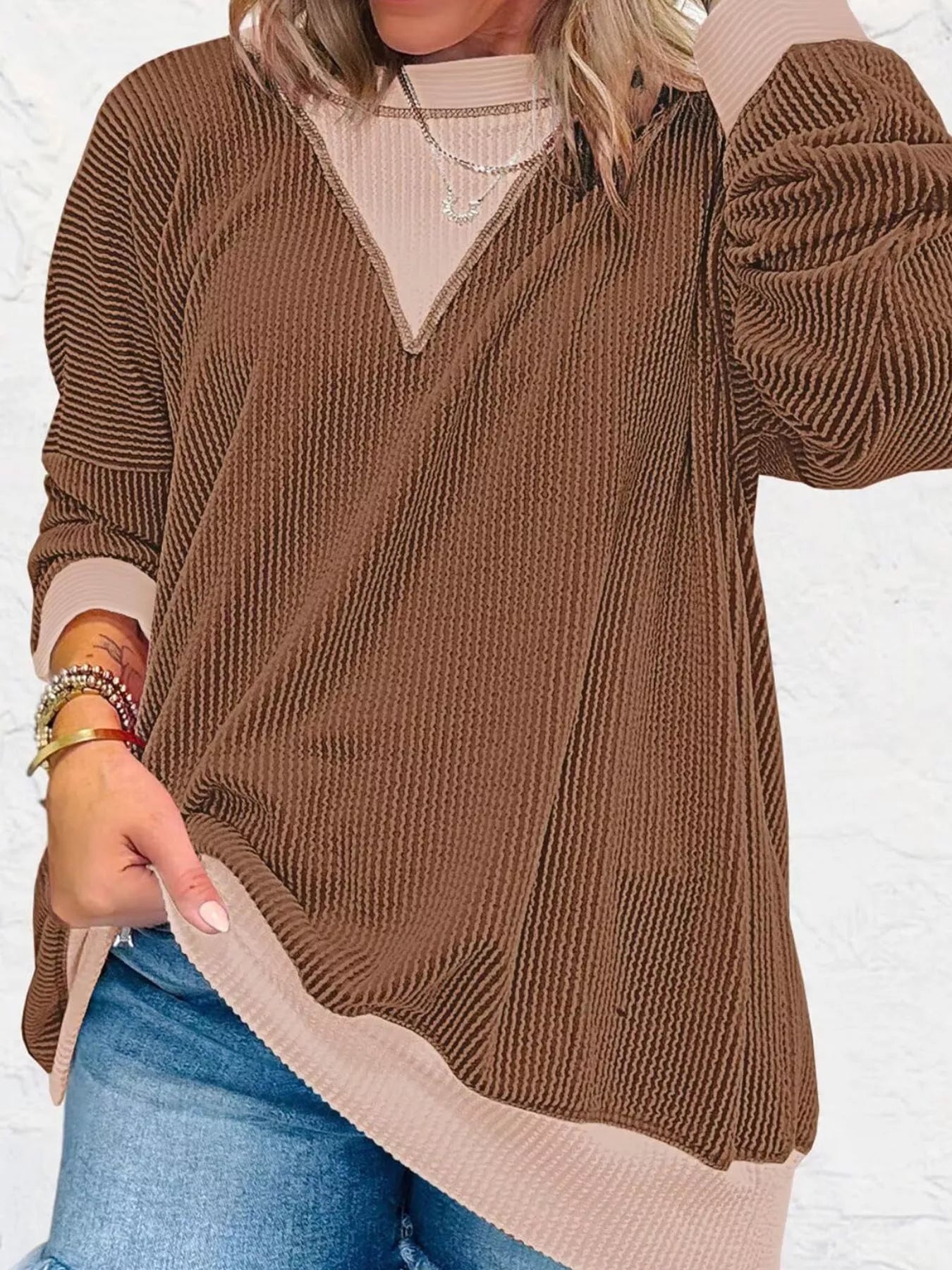 Contrast Dropped Shoulder Sweatshirt - PBNJ FASHIONS
