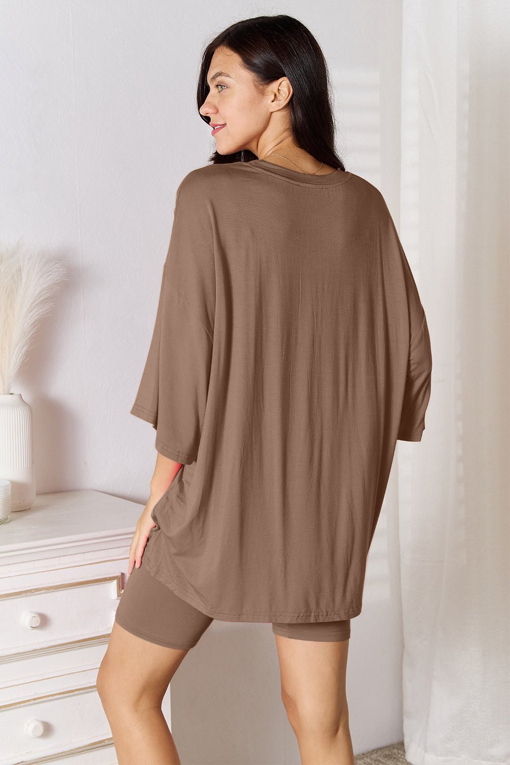 Basic Bae Full Size Soft Rayon Three - Quarter Sleeve Top and Shorts Set - PBNJ FASHIONS