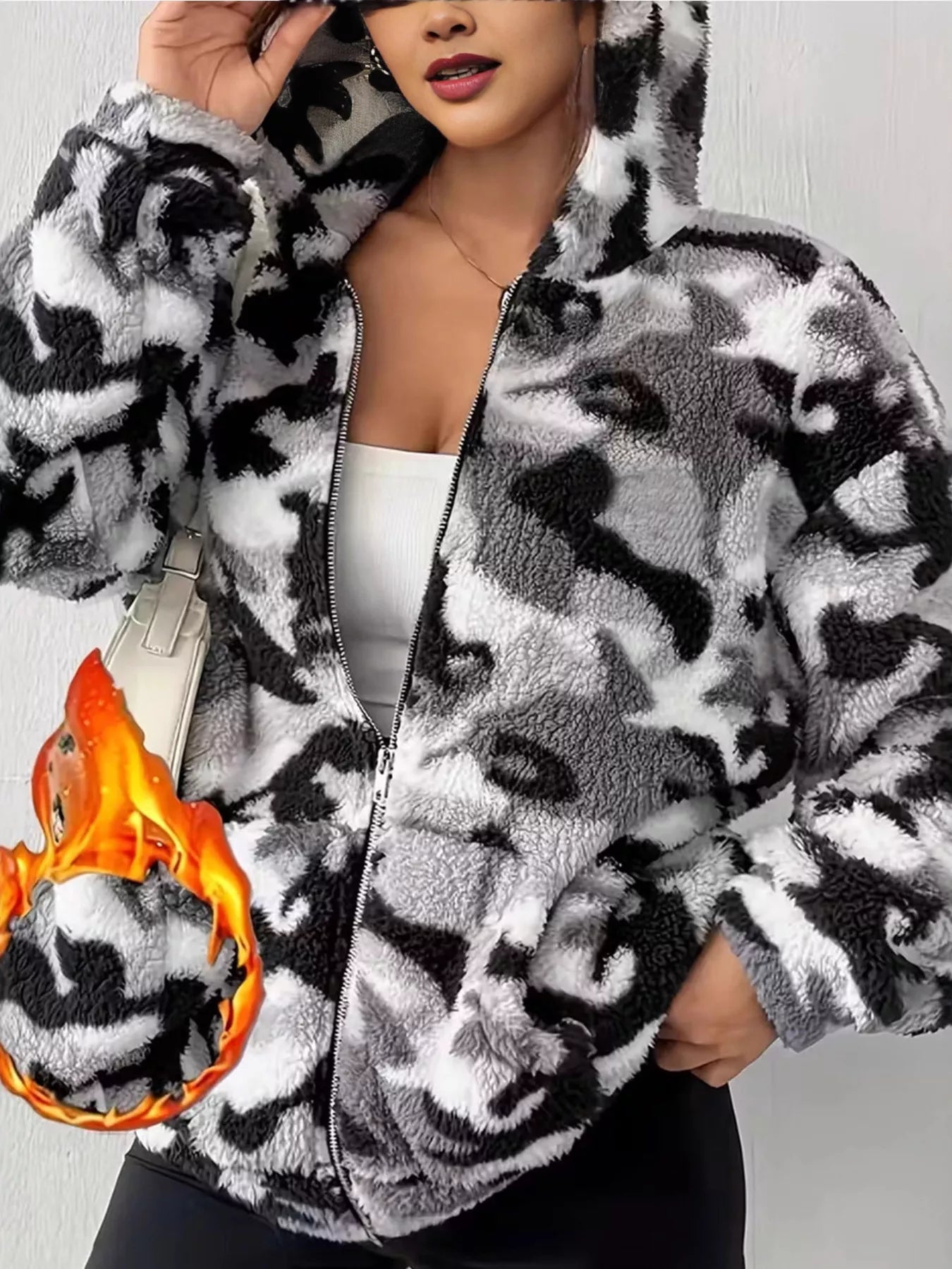 Fuzzy Camo Zip - Up Hoodie - PBNJ FASHIONS