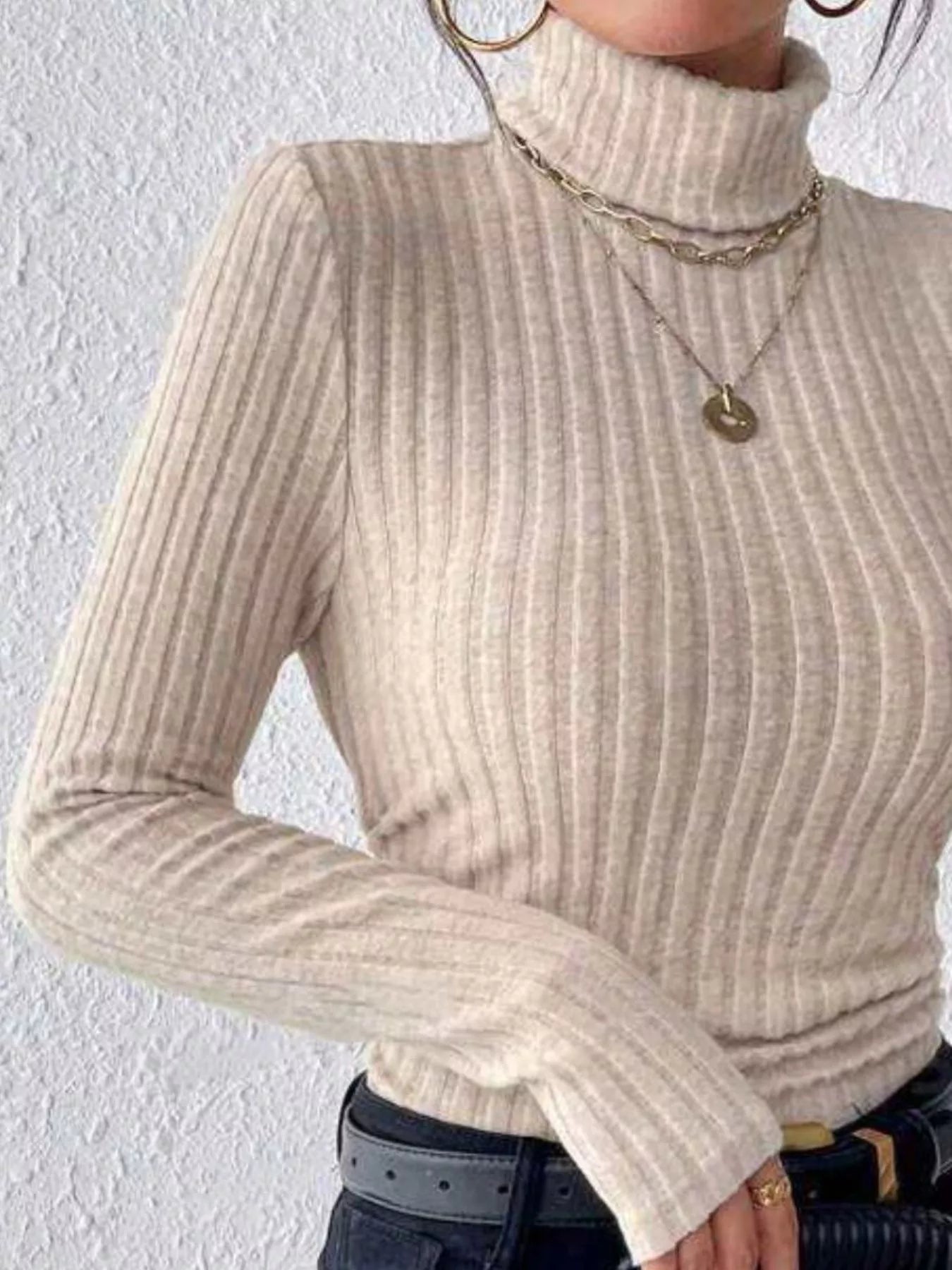 Ribbed Turtleneck Long Sleeve T-Shirt - PBNJ FASHIONS