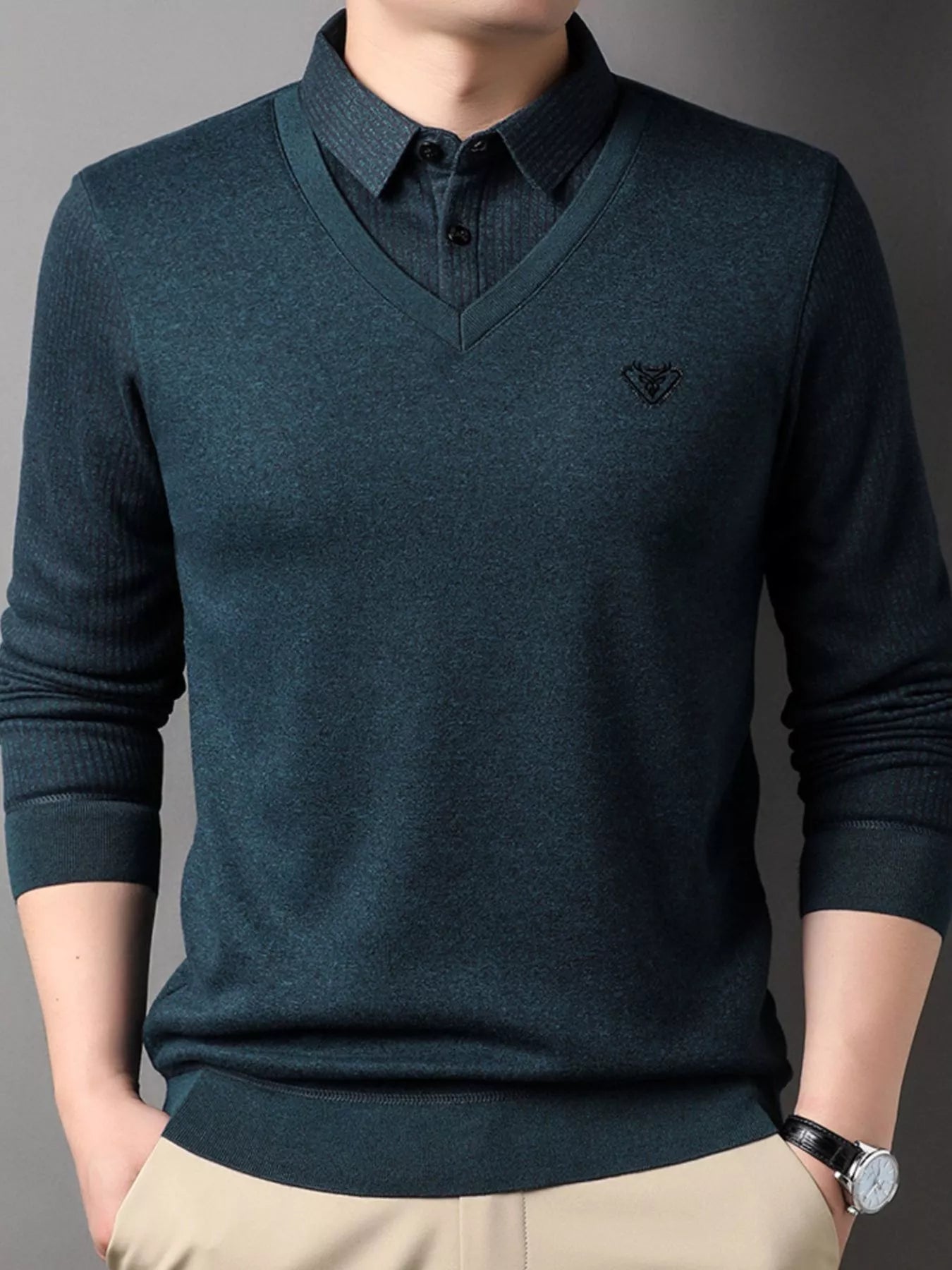 Men's Plus Size Layered Look Long Sleeve Knit Top - PBNJ FASHIONS