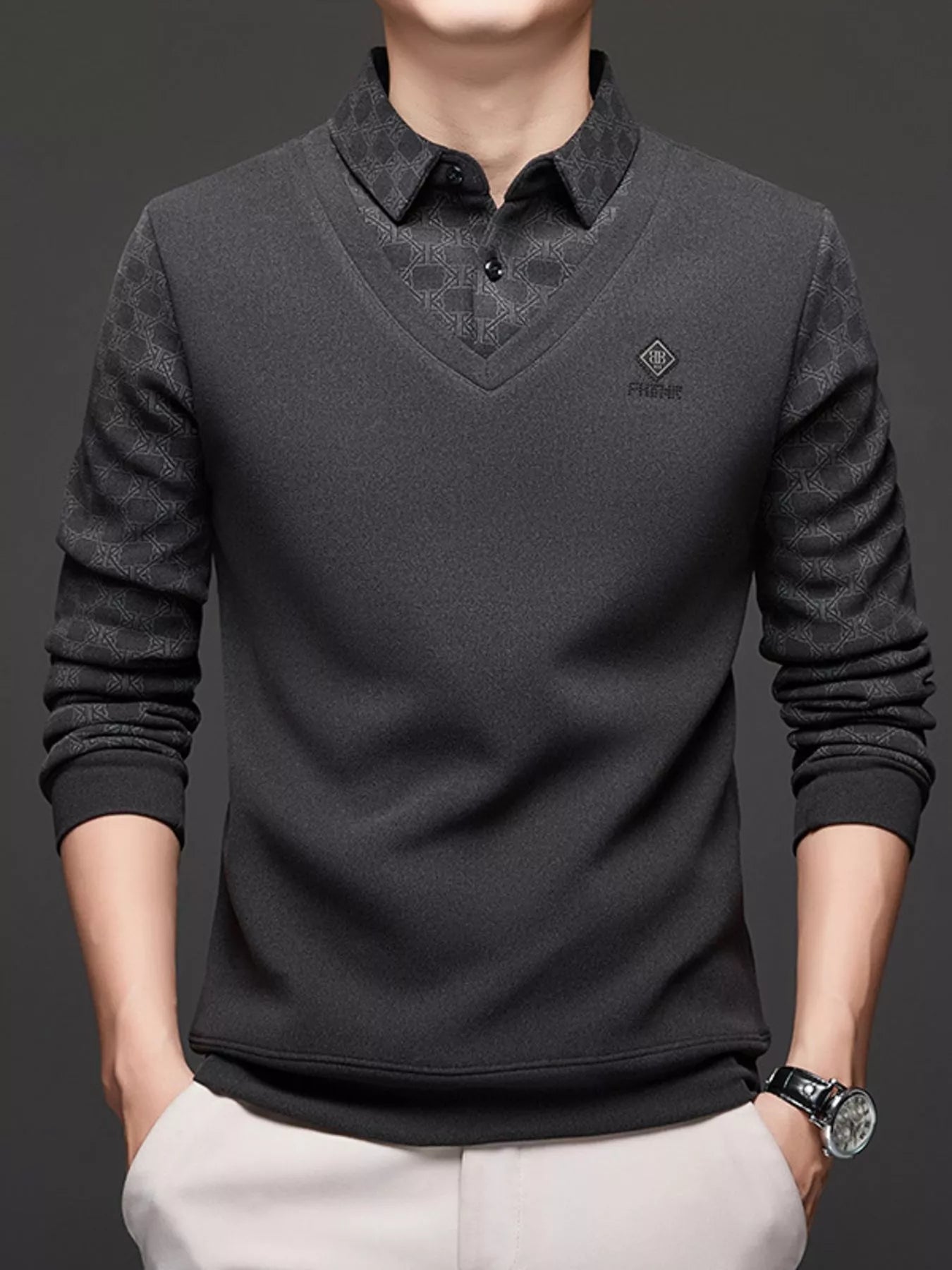 Men's Plus Size Collared Neck Long Sleeve Polo - PBNJ FASHIONS