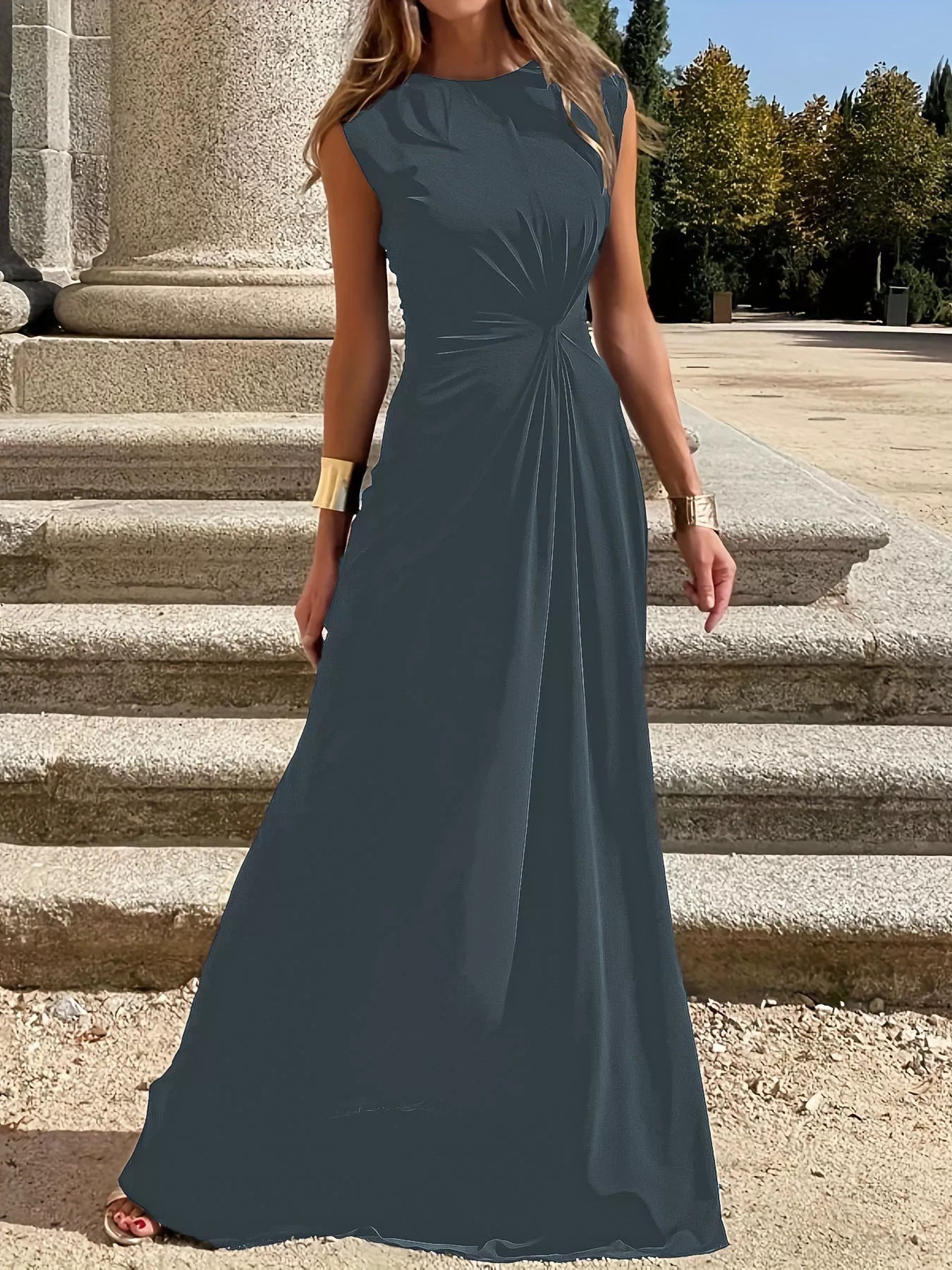 Twisted Round Neck Sleeveless Maxi Dress - PBNJ FASHIONS