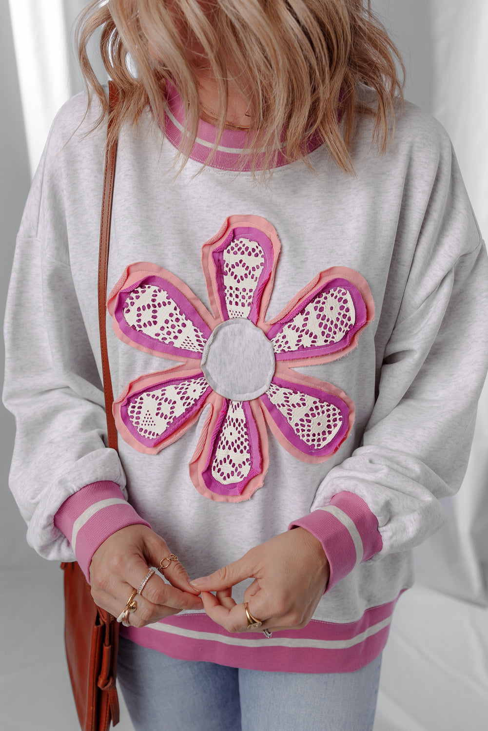 Caroline Flower Crew Neck Sweatshirt-2