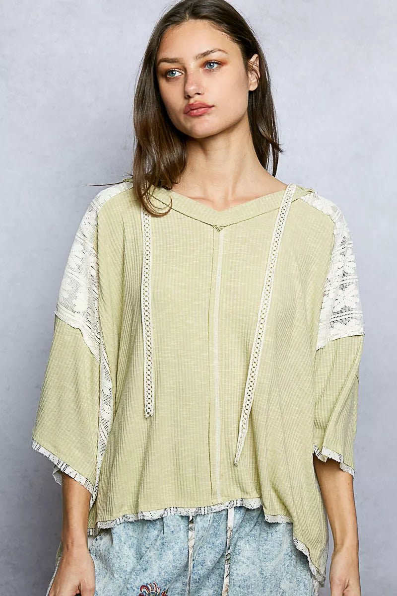 POL Short Sleeve Hoodie Top with Lace Detail - PBNJ FASHIONS