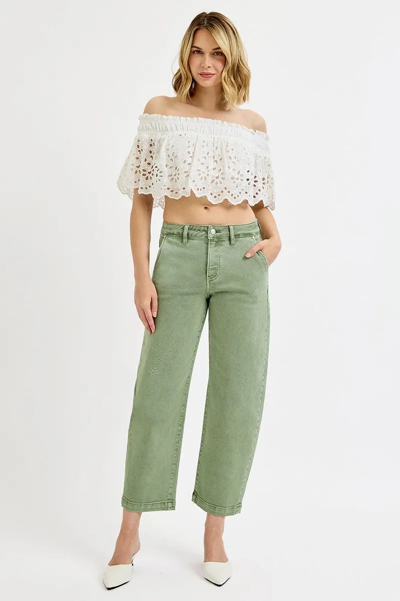 RISEN Full Size Tummy Control High Rise Crop Barrel Jeans Plus Size - PBNJ FASHIONS
