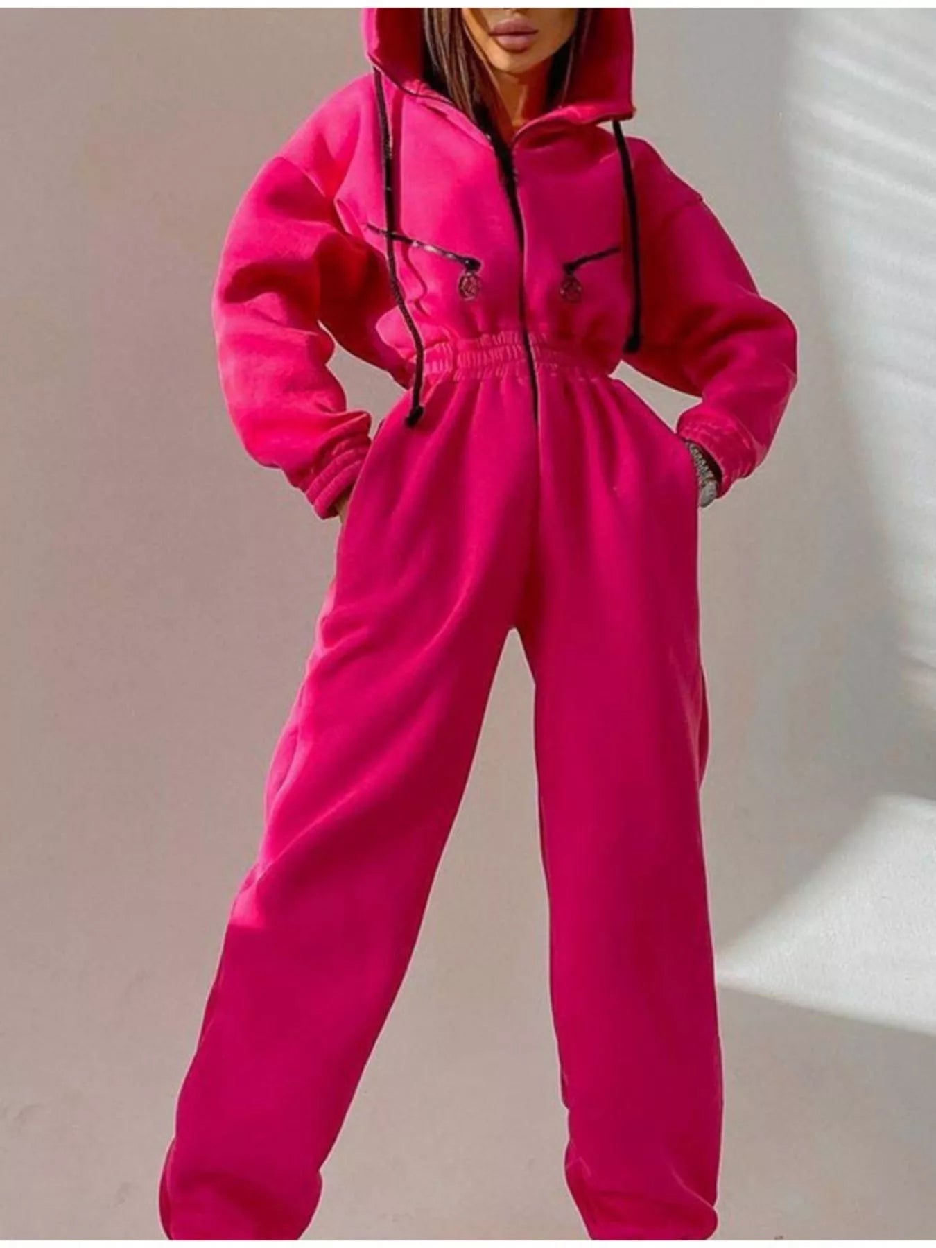 Hooded Zip - Up Long Sleeve Jumpsuit - PBNJ FASHIONS