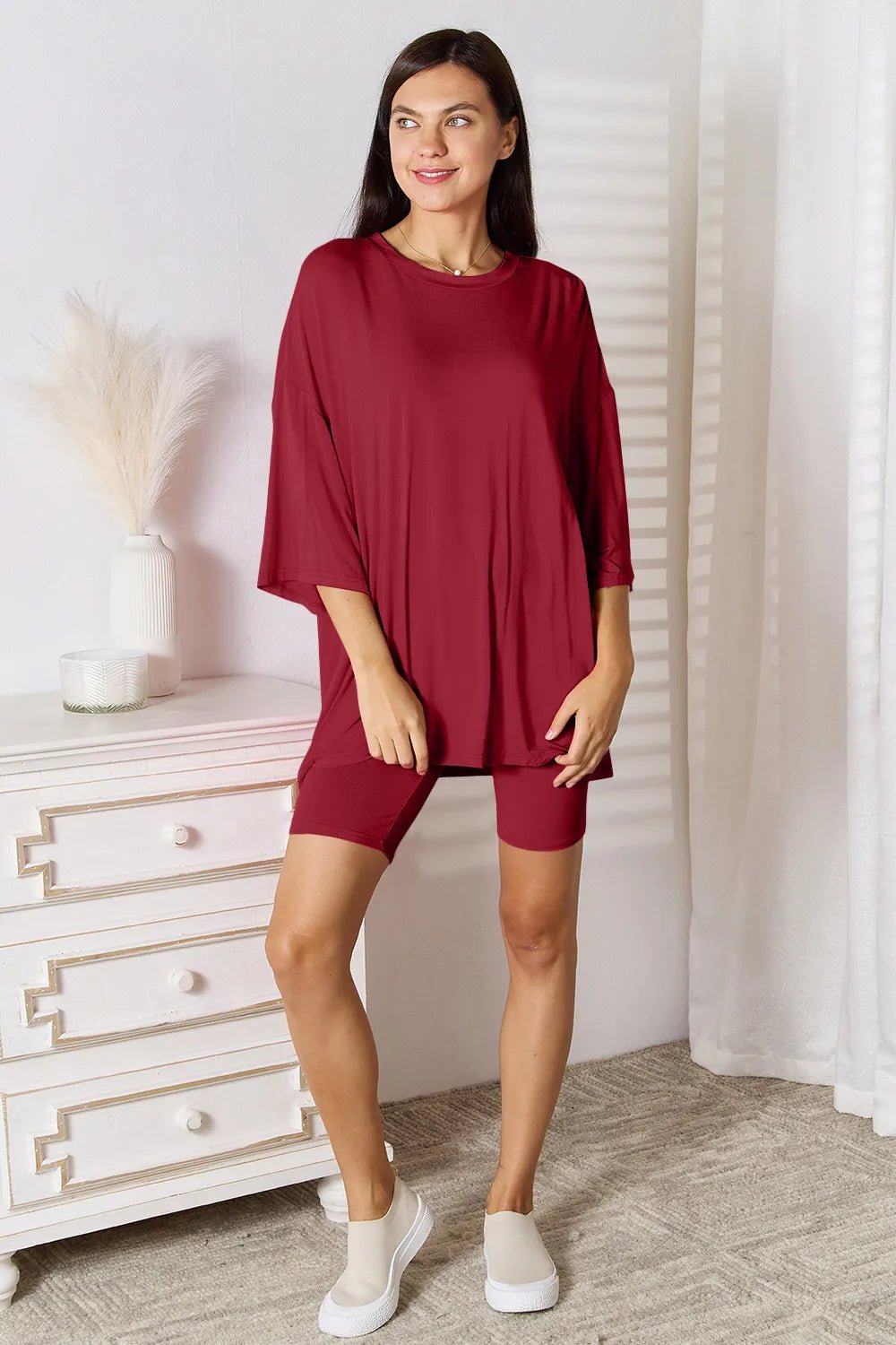 Basic Bae Full Size Soft Rayon Three - Quarter Sleeve Top and Shorts Set - PBNJ FASHIONS