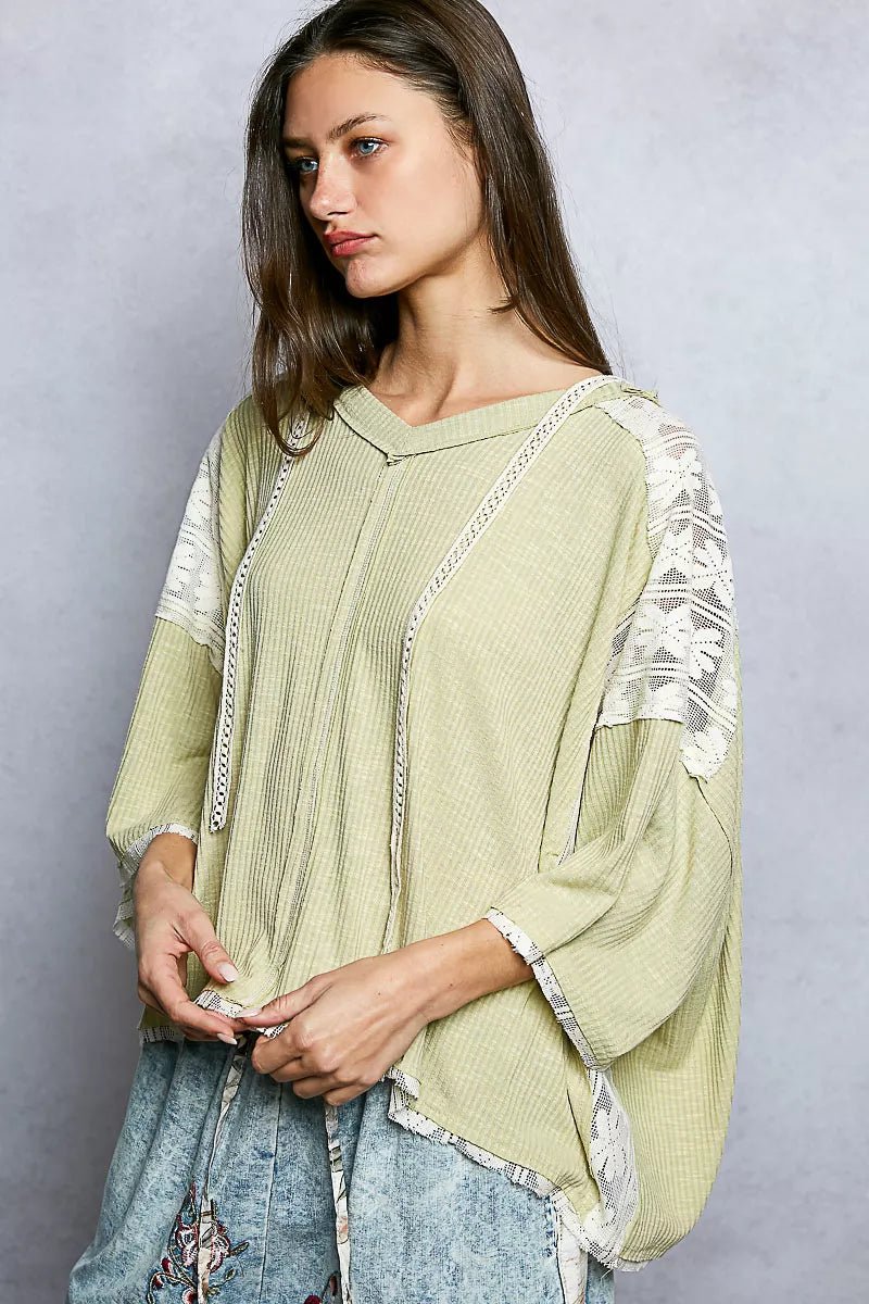 POL Short Sleeve Hoodie Top with Lace Detail - PBNJ FASHIONS