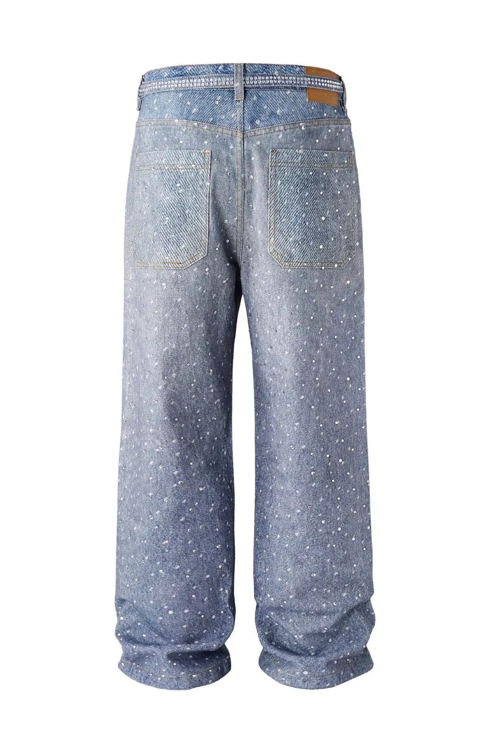 Men's Washed Rhinestone Jeans with Rhinestone Belt - PBNJ FASHIONS