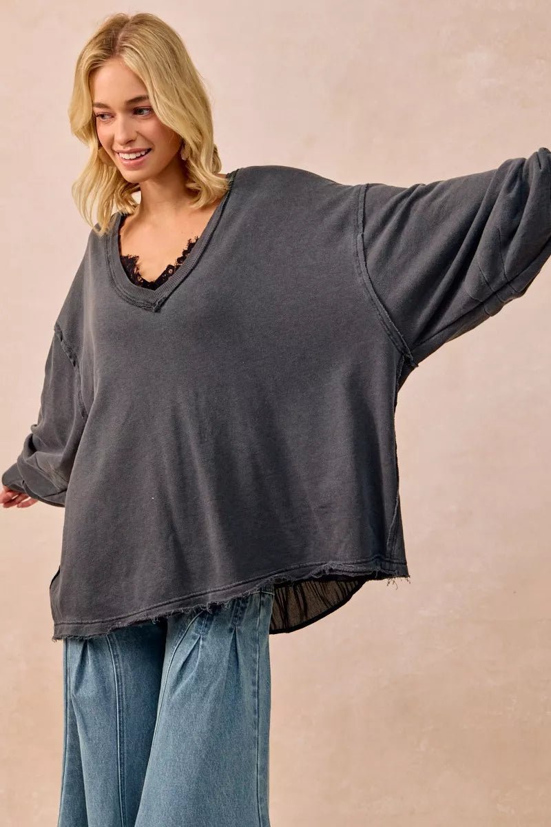 BiBi Mineral Washed French Terry Oversized Sweatshirt - PBNJ FASHIONS