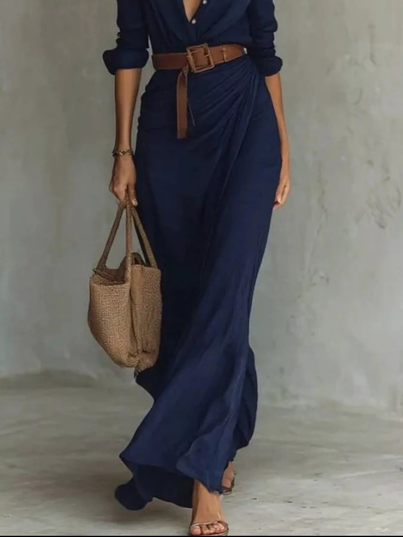 Full Size Ruched Long Sleeve Maxi Dress Plus Size - PBNJ FASHIONS