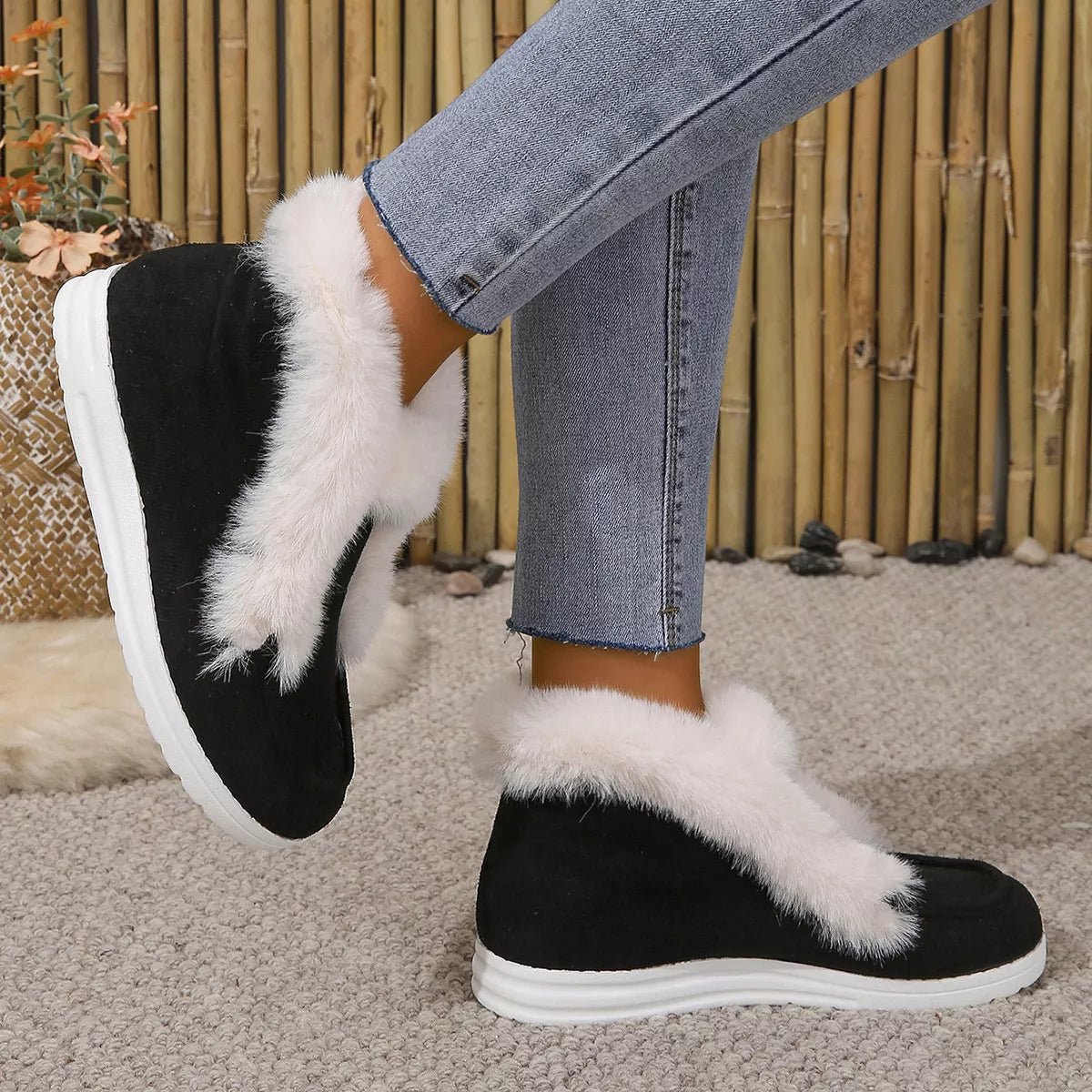 Cozy Fuzzy Trim Ankle Boots - PBNJ FASHIONS
