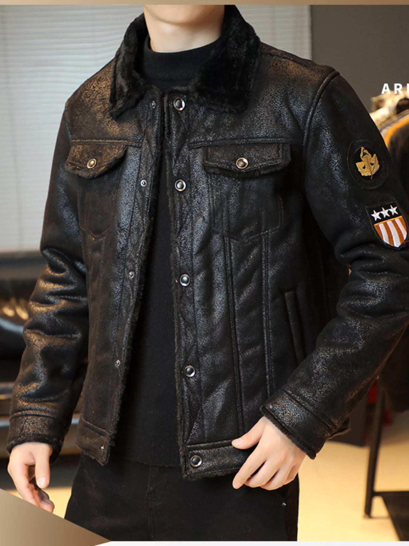 Men's Plus Size Snap Down Fur Collar Jacket - PBNJ FASHIONS