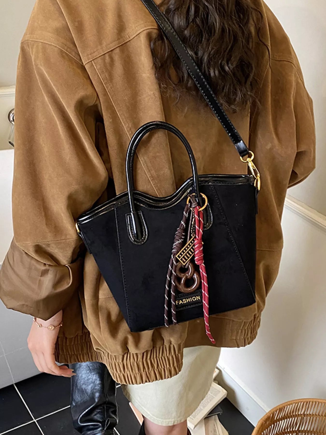 Suede Leather Strap Tote Bag - PBNJ FASHIONS