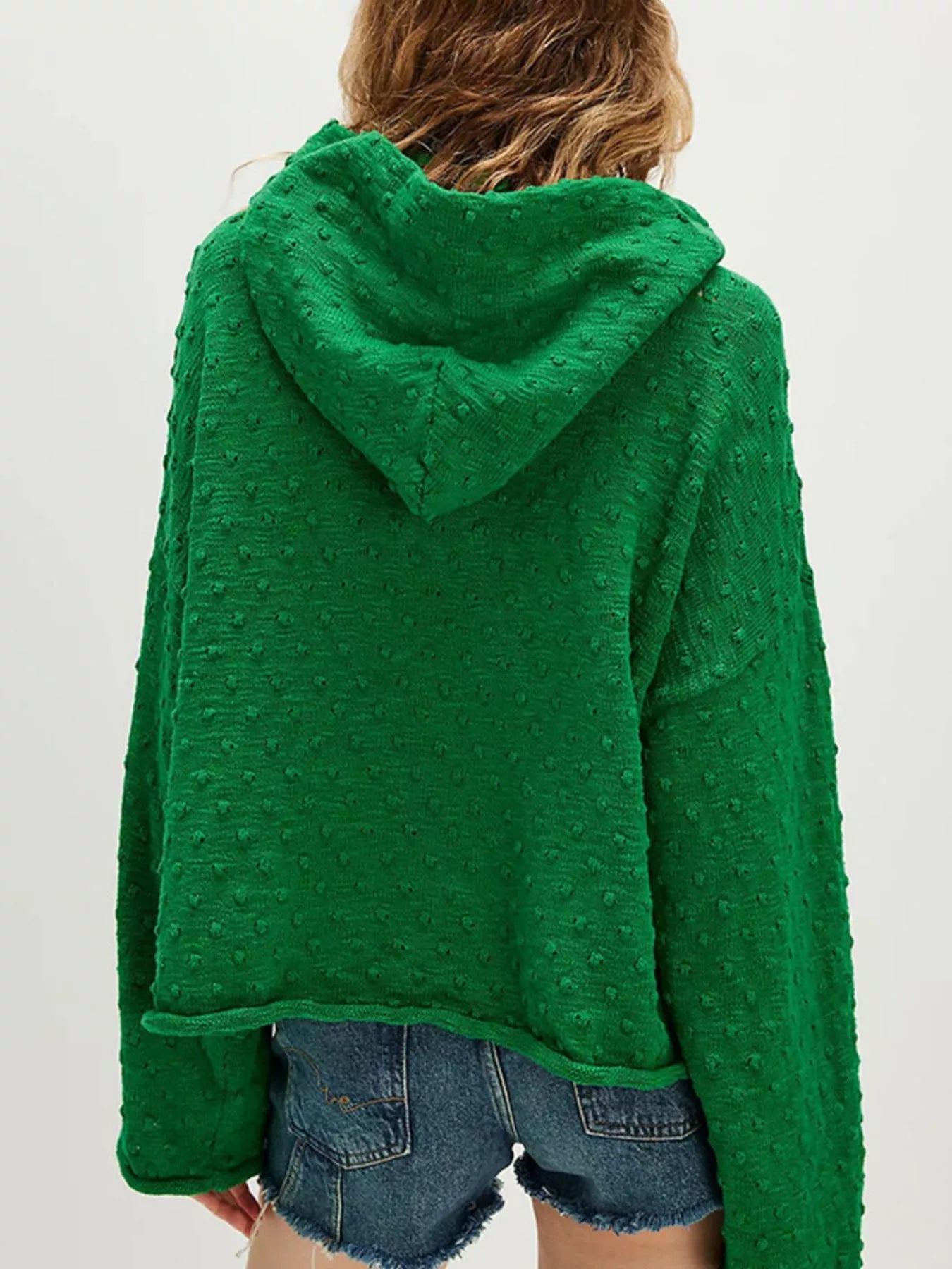 Textured Dot Knit Long Sleeve Hooded Sweater - PBNJ FASHIONS