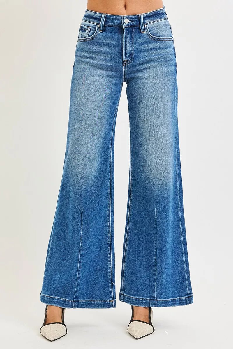 RISEN Full Size Mid Rise Wide Leg Jeans with Flared Look Plus Size - PBNJ FASHIONS