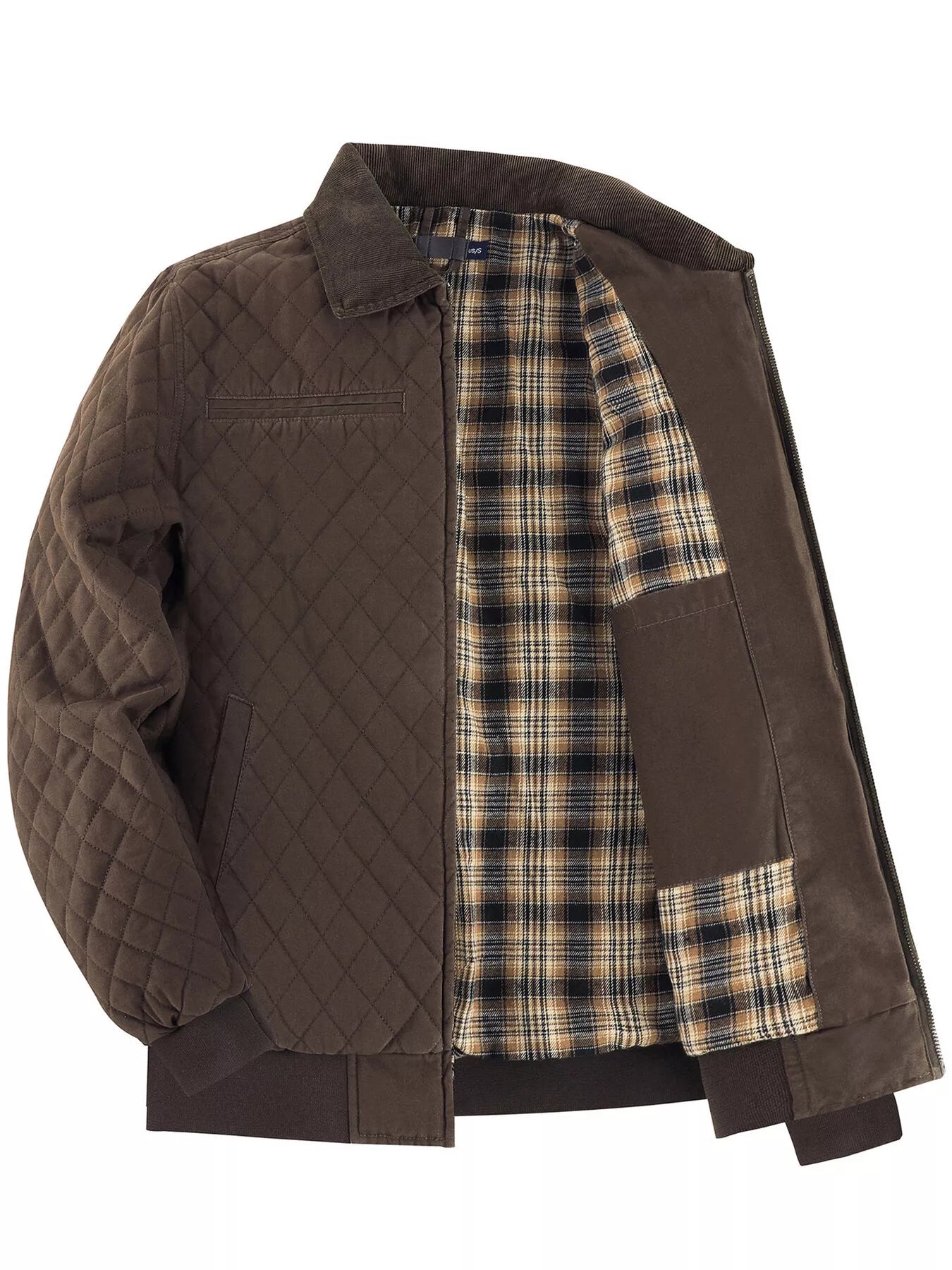 Men's Quilted Collared Neck Jacket with Plaid Lining - PBNJ FASHIONS