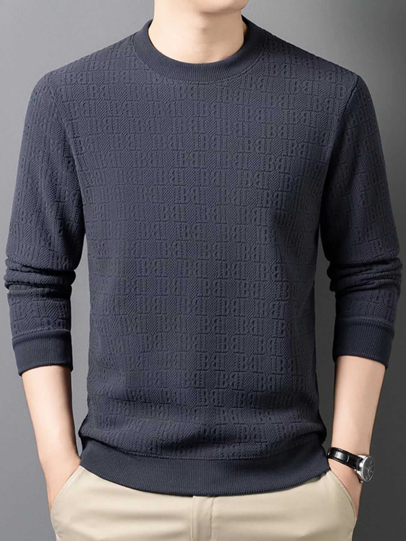 Men's Plus Size Textured Pattern Slim Fit Sweater - PBNJ FASHIONS