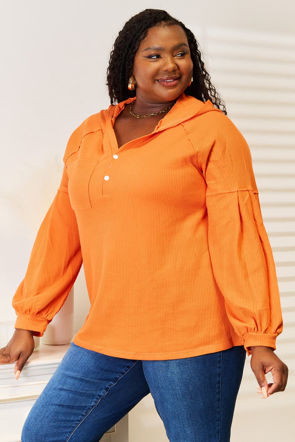 Basic Bae Side Slit Buttoned Waffle Knit Hoodie - PBNJ FASHIONS