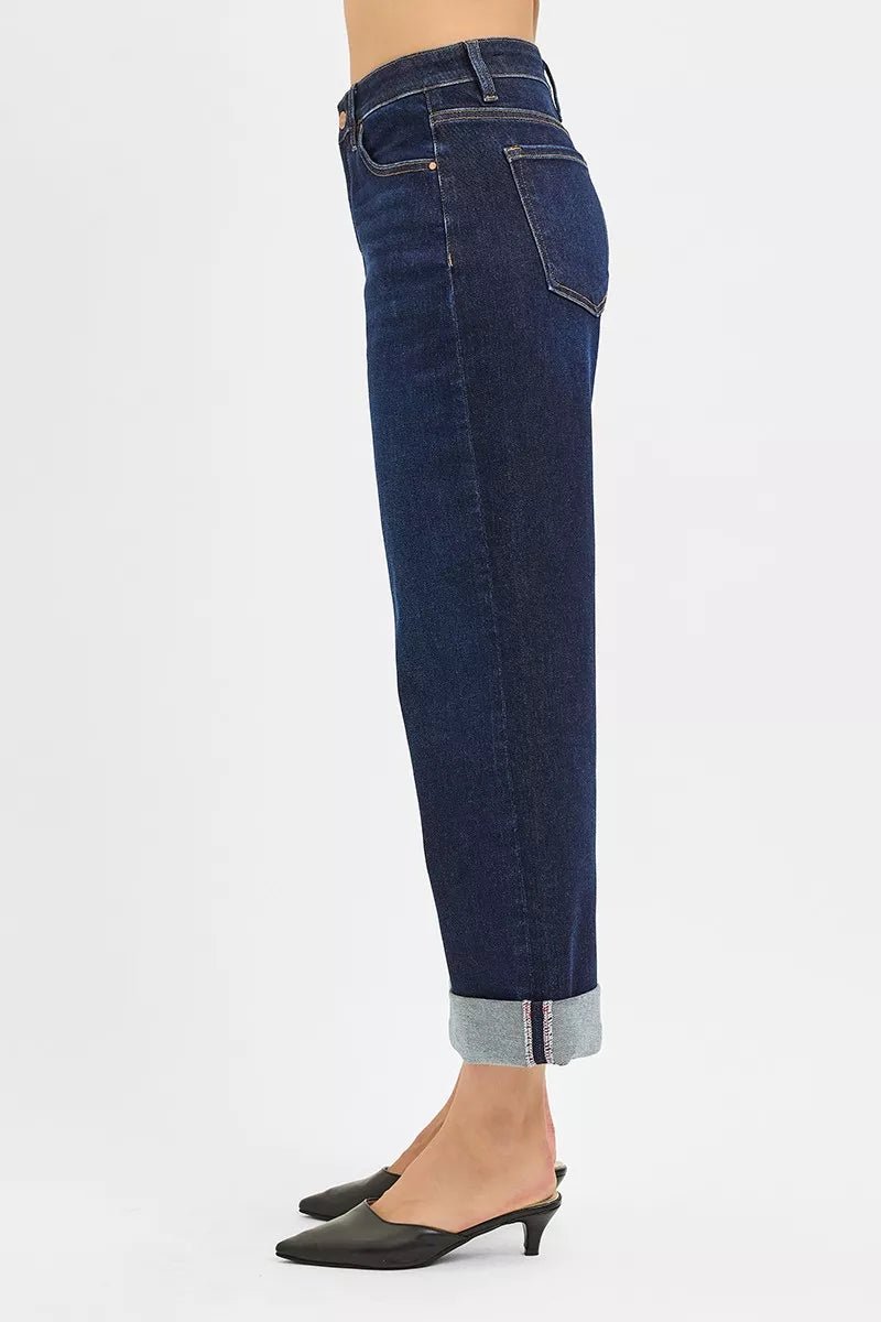 RISEN Mid Rise Fit Ankle Wide Roll Up Jeans - PBNJ FASHIONS