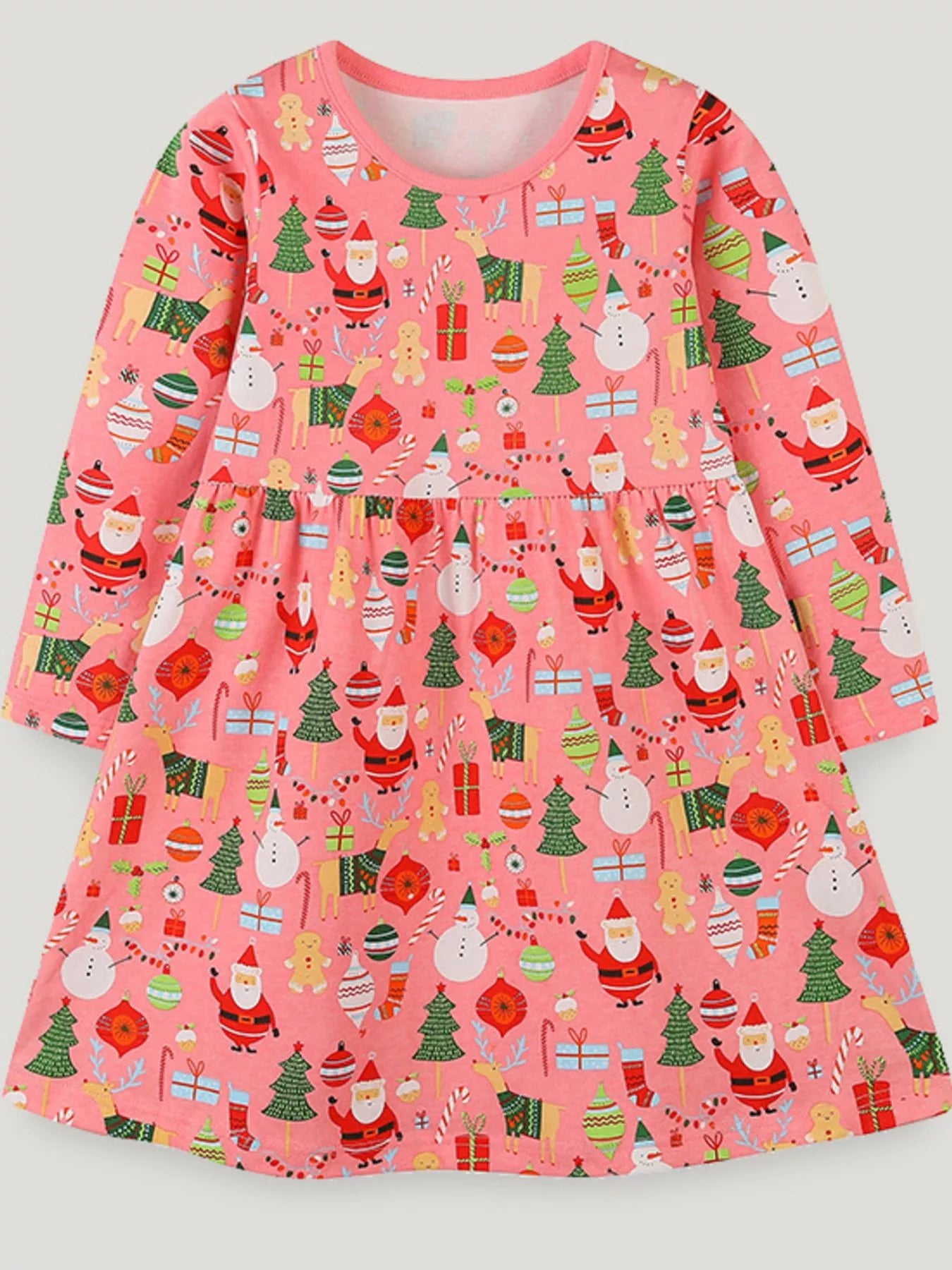 Children's Christmas Print Long Sleeve Dress - PBNJ FASHIONS