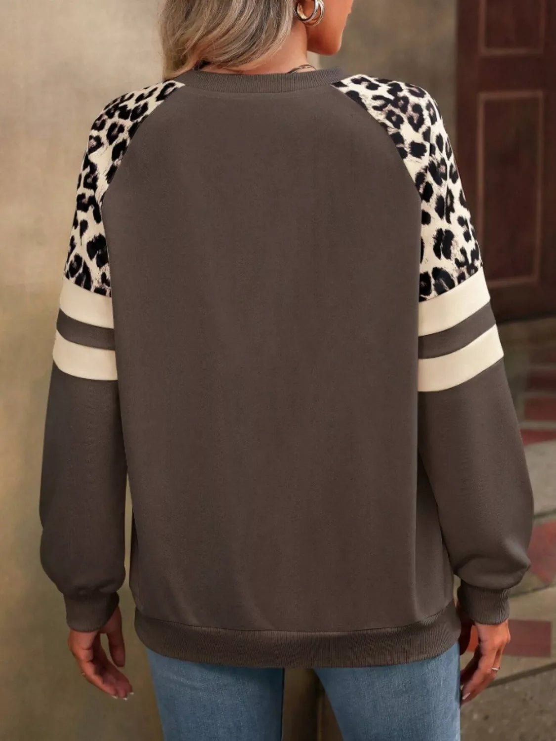 Leopard Raglan Sleeve Striped Sweatshirt - PBNJ FASHIONS