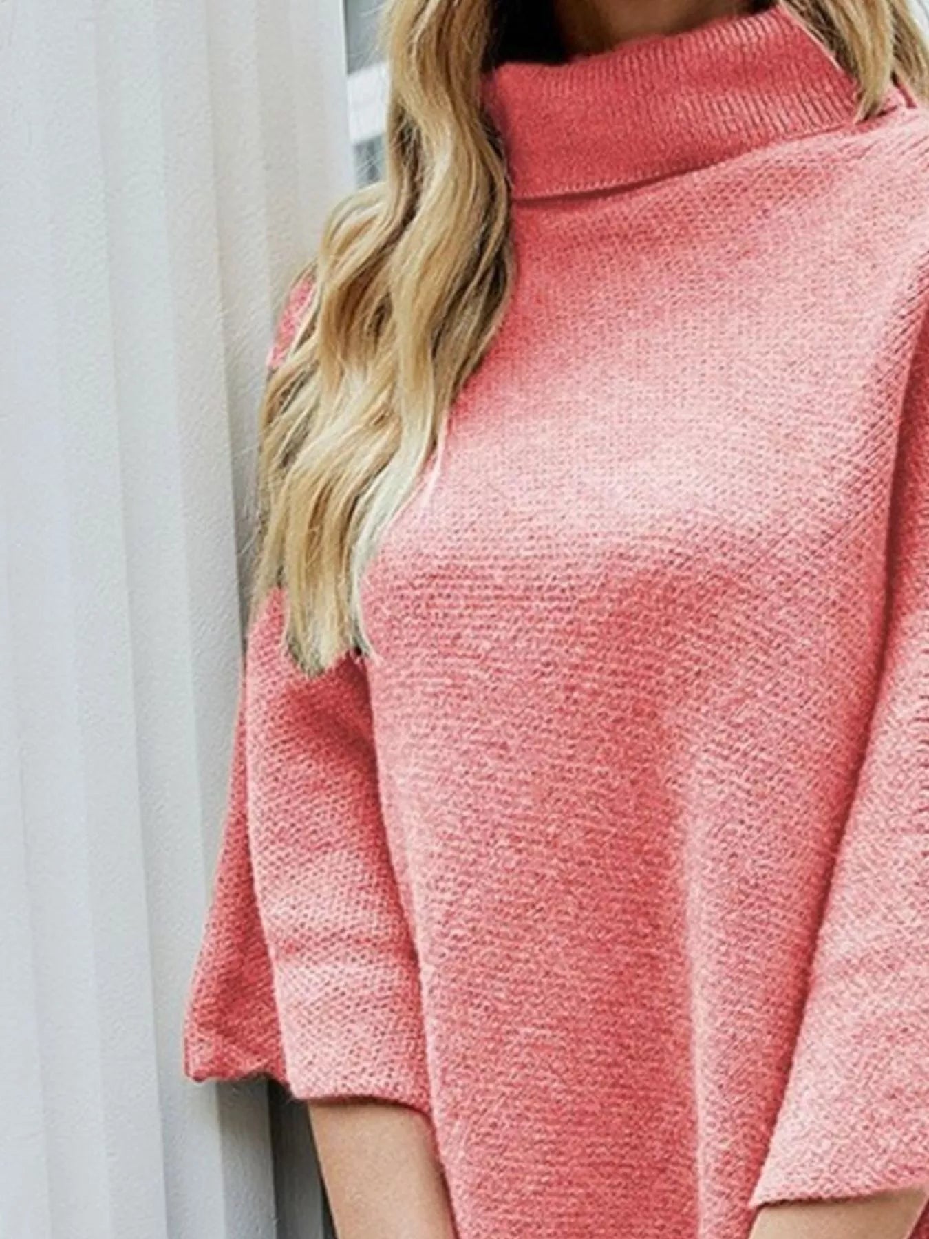 Button - Decor Turtleneck Poncho Pullover - PBNJ FASHIONS
