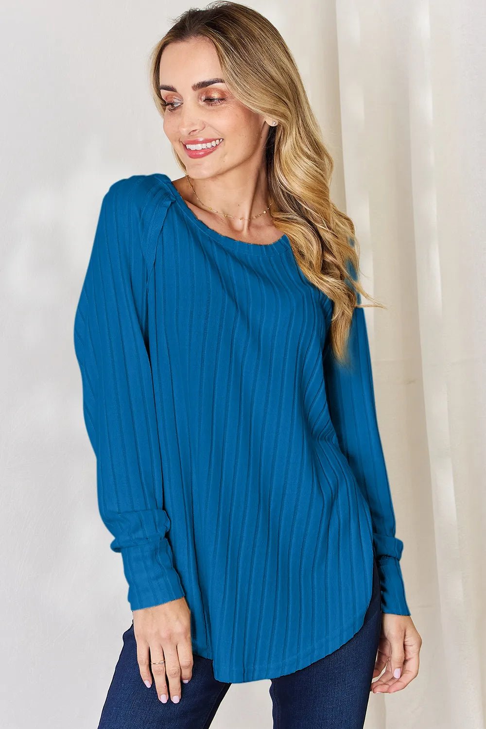 Basic Bae Full Size Ribbed Round Neck Slit T-Shirt - PBNJ FASHIONS