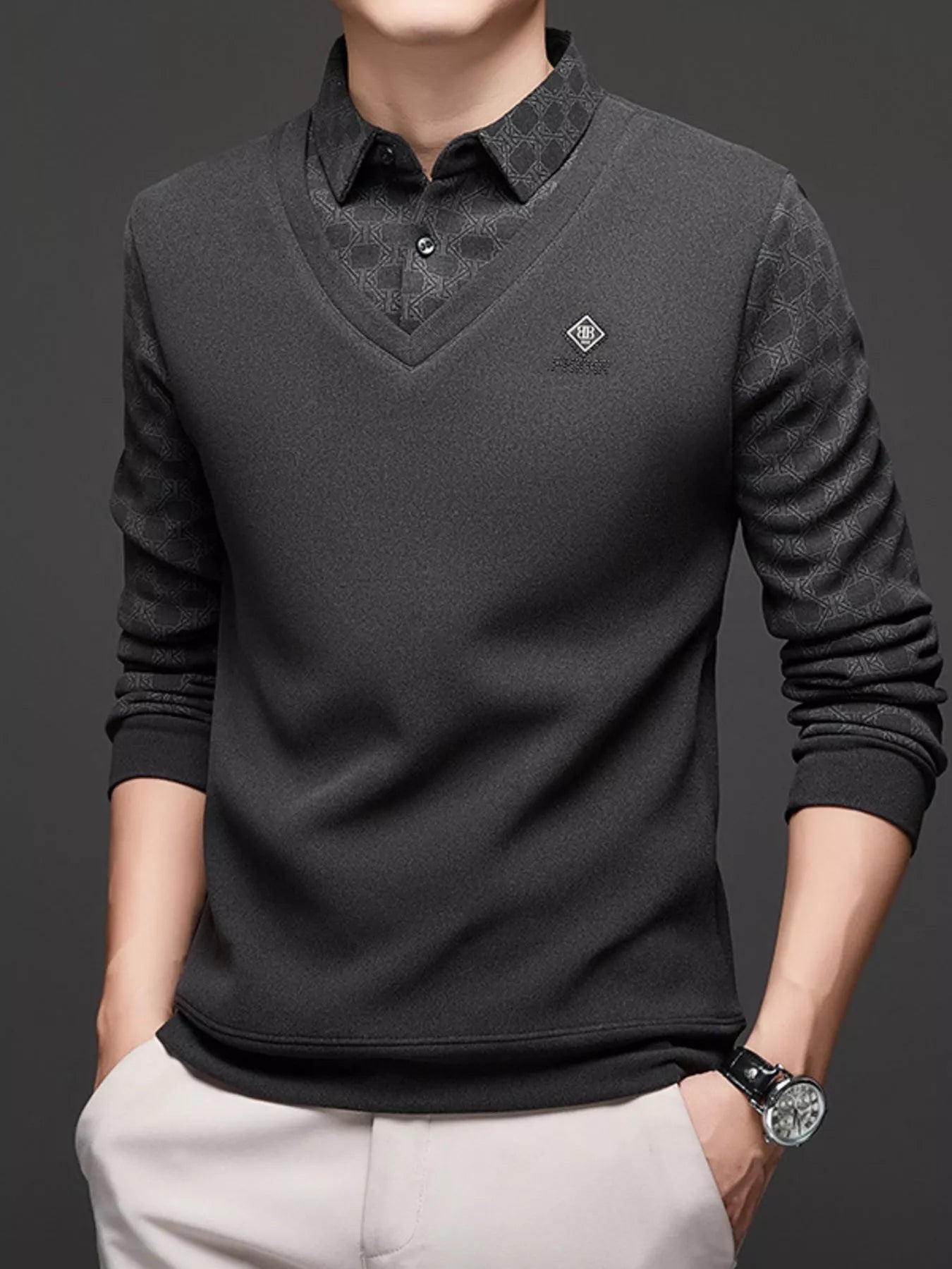 Men's Plus Size Collared Neck Long Sleeve Polo - PBNJ FASHIONS