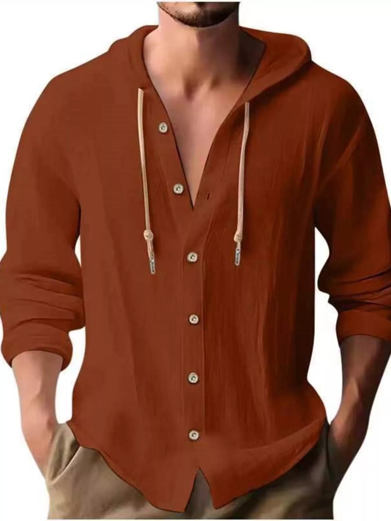 Men's Full Size Casual Button - Down Hooded Top Plus Size - PBNJ FASHIONS