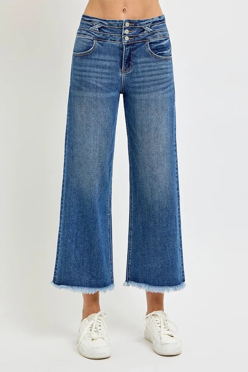 RISEN High Rise Crop Wide Leg Jeans with Wide Band Detail - PBNJ FASHIONS