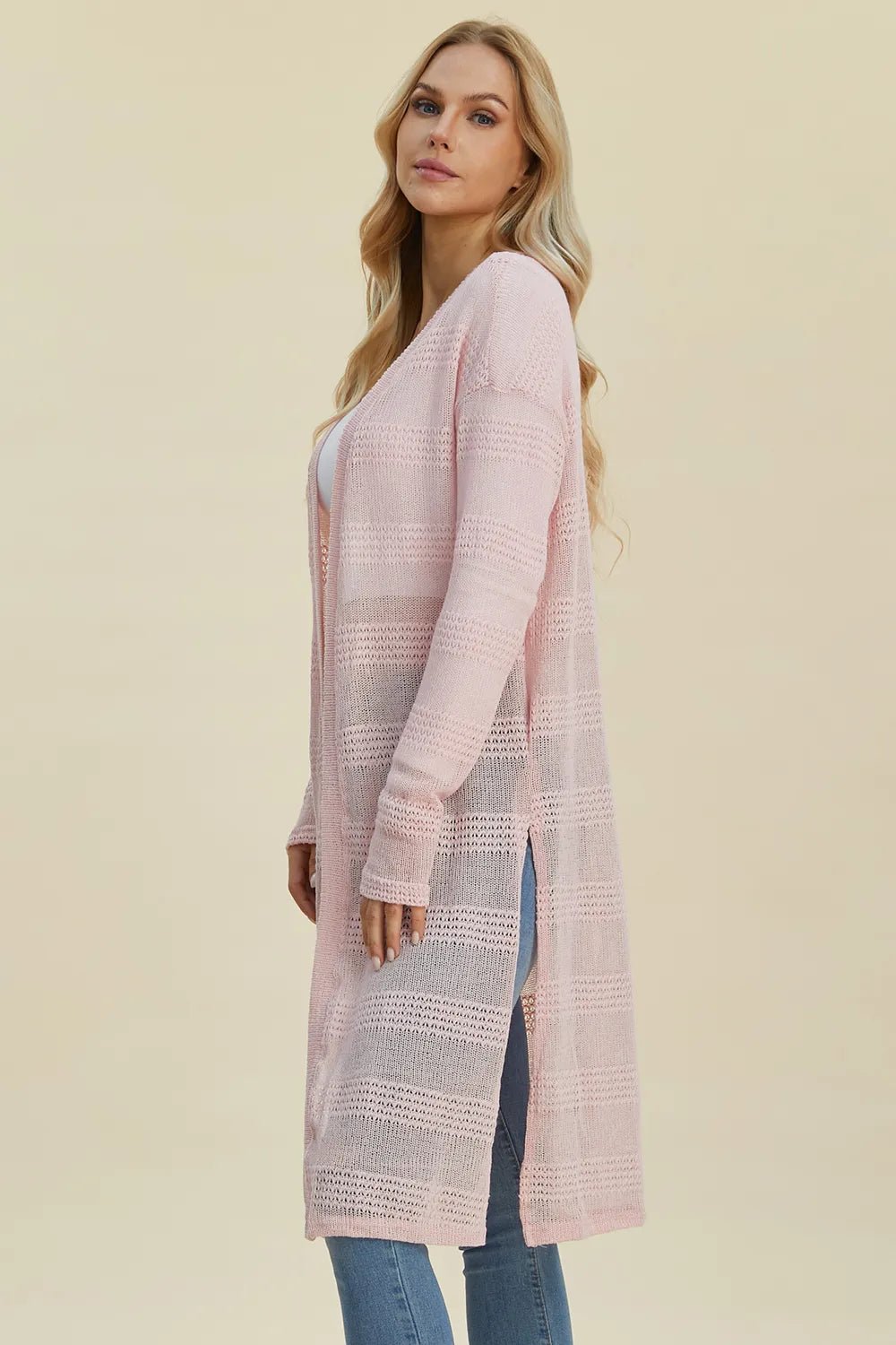 Double Take Full Size Open Front Longline Cardigan - PBNJ FASHIONS