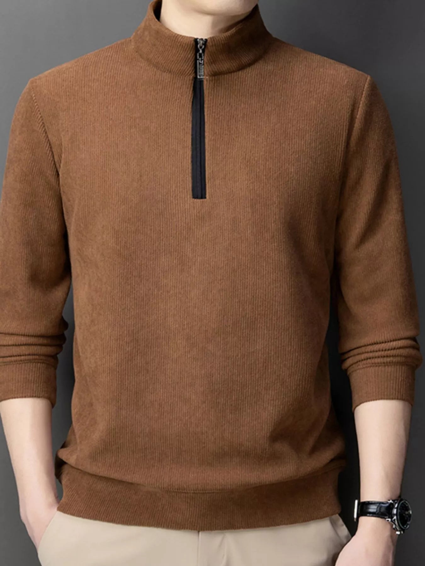 Men's Plus Size Corduroy Half - Zip Pullover Sweatshirt - PBNJ FASHIONS